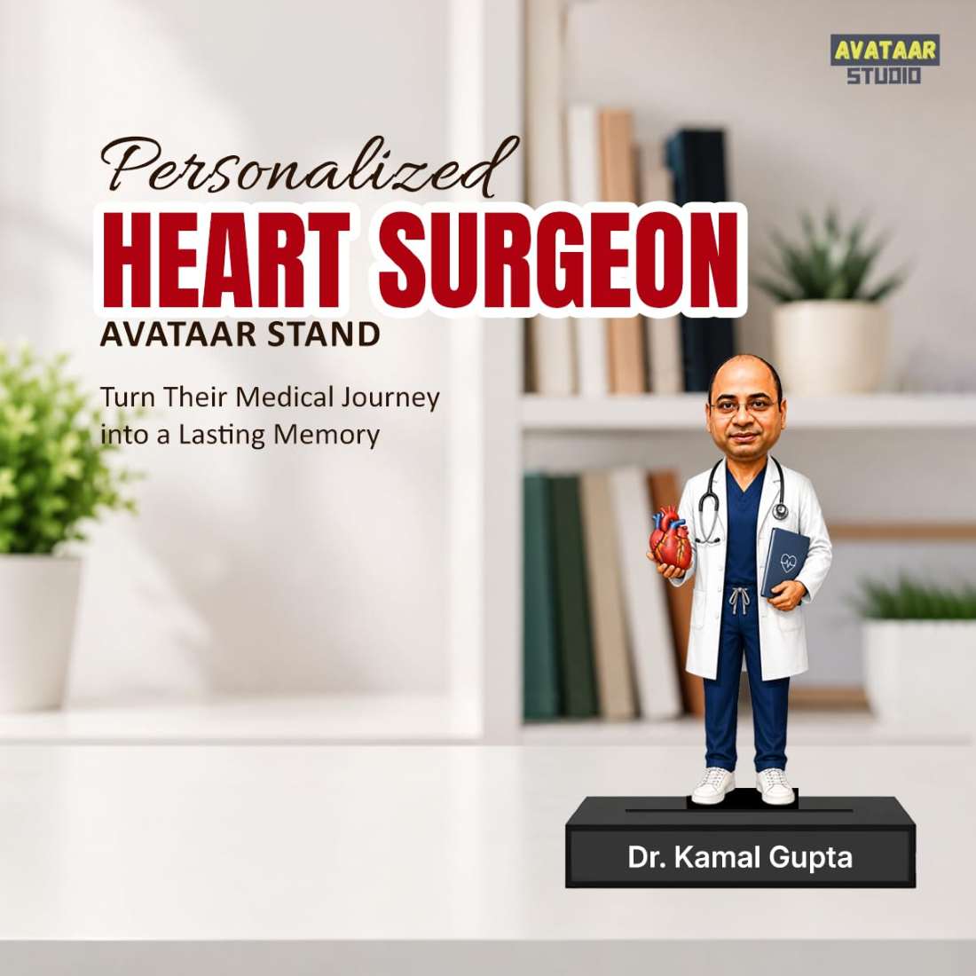 Personalized Heart Healer Avataar Stand with Name, Custom Photo Caricature Standee, Cardiologist-Themed Desk Decor, Personalized Gift for Cardiologists, Heart Specialists & Healthcare Professionals (HEART SURGEON, 7 INCHES)