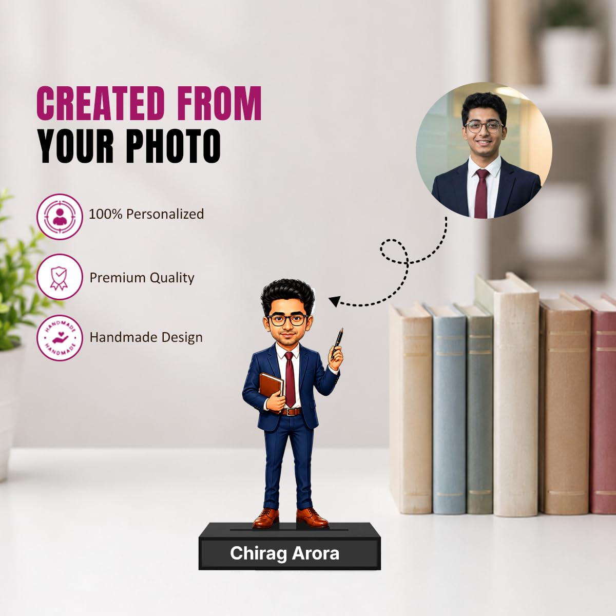 Personalized Entrepreneur Avataar Stand with Name, Custom Photo Caricature Standee, Business Professional Desk Decor, Personalized Gift for Entrepreneurs, Startup Founders & Business Aspirants (ENTREPRENEUR, 7 INCHES)