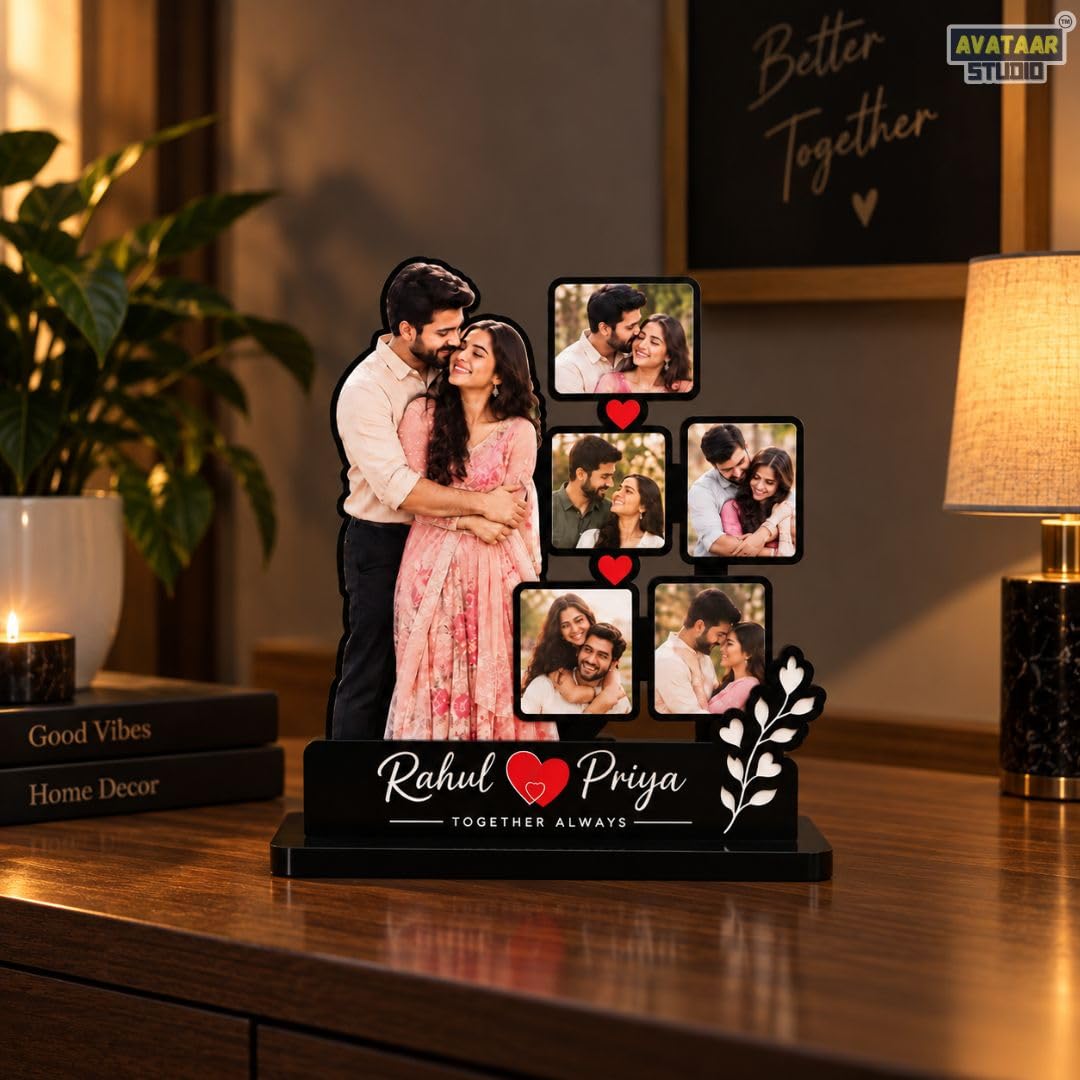 Personalized Photo Frame with Custom Name | Customized Table Top Photo Frame | Modern Decorative Picture Frame Gift for Couple, Anniversary, Wedding, Birthday, Valentine's Day (DESIGN 7, 8 INCHES)
