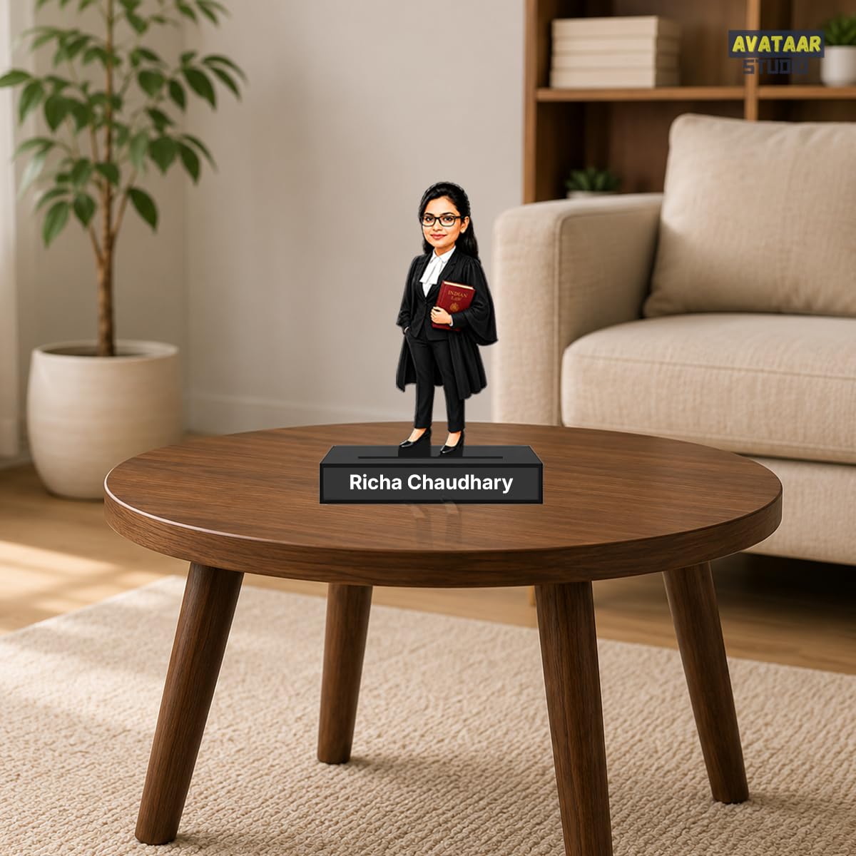 Personalized Lady Lawyer Avataar Stand with Name, Custom Photo Caricature Standee, Advocate-Themed Desk Decor, Personalized Gift for Lawyers, Advocates, Law Students & Legal Professionals (LAWYER, 7 INCHES)