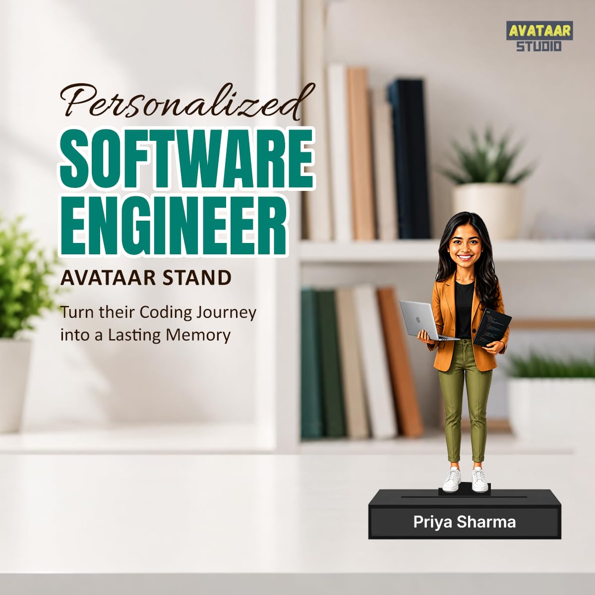 Personalized Code Queen Avataar Stand with Name, Custom Photo Caricature Standee, Software Developer Desk Decor, Personalized Gift for Programmers, Engineers, Coders & IT Professionals (SOFTWARE ENGINEER, 7 INCHES)