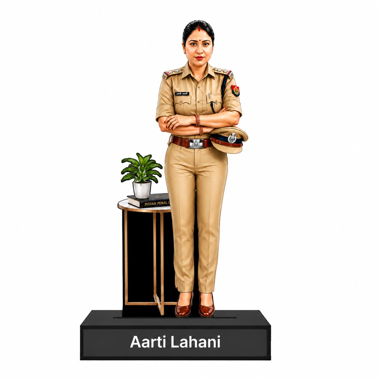 Personalized Lady Inspector Avataar Stand with Name, Custom Photo Caricature Standee, Police Officer Desk Decor, Personalized Gift for Police Officers, IPS Aspirants & Law Enforcement Professionals (POLICE OFFICER, 7 INCHES)