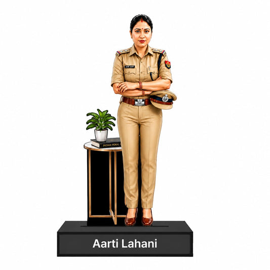 Personalized Lady Inspector Avataar Stand with Name, Custom Photo Caricature Standee, Police Officer Desk Decor, Personalized Gift for Police Officers, IPS Aspirants & Law Enforcement Professionals (POLICE OFFICER, 7 INCHES)