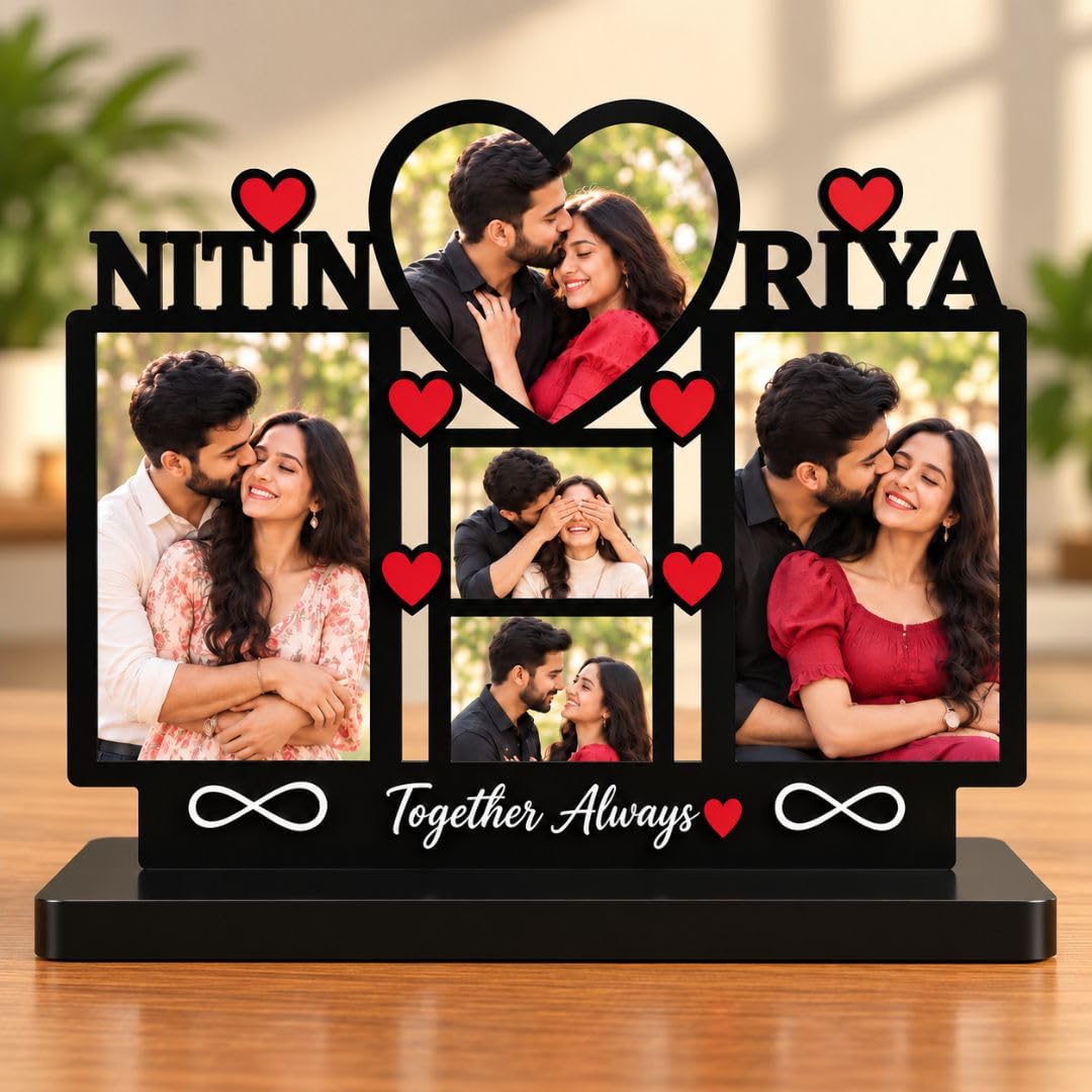 Personalized Photo Frame with Custom Name | Customized Table Top Photo Frame | Modern Decorative Picture Frame Gift for Couple, Anniversary, Wedding, Birthday, Valentine's Day (DESIGN 8, 8 INCHES)