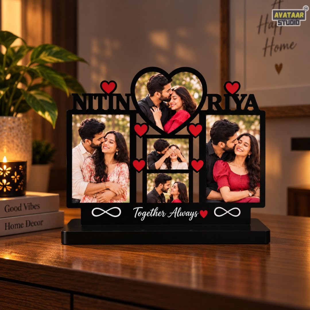 Personalized Photo Frame with Custom Name | Customized Table Top Photo Frame | Modern Decorative Picture Frame Gift for Couple, Anniversary, Wedding, Birthday, Valentine's Day (DESIGN 8, 8 INCHES)