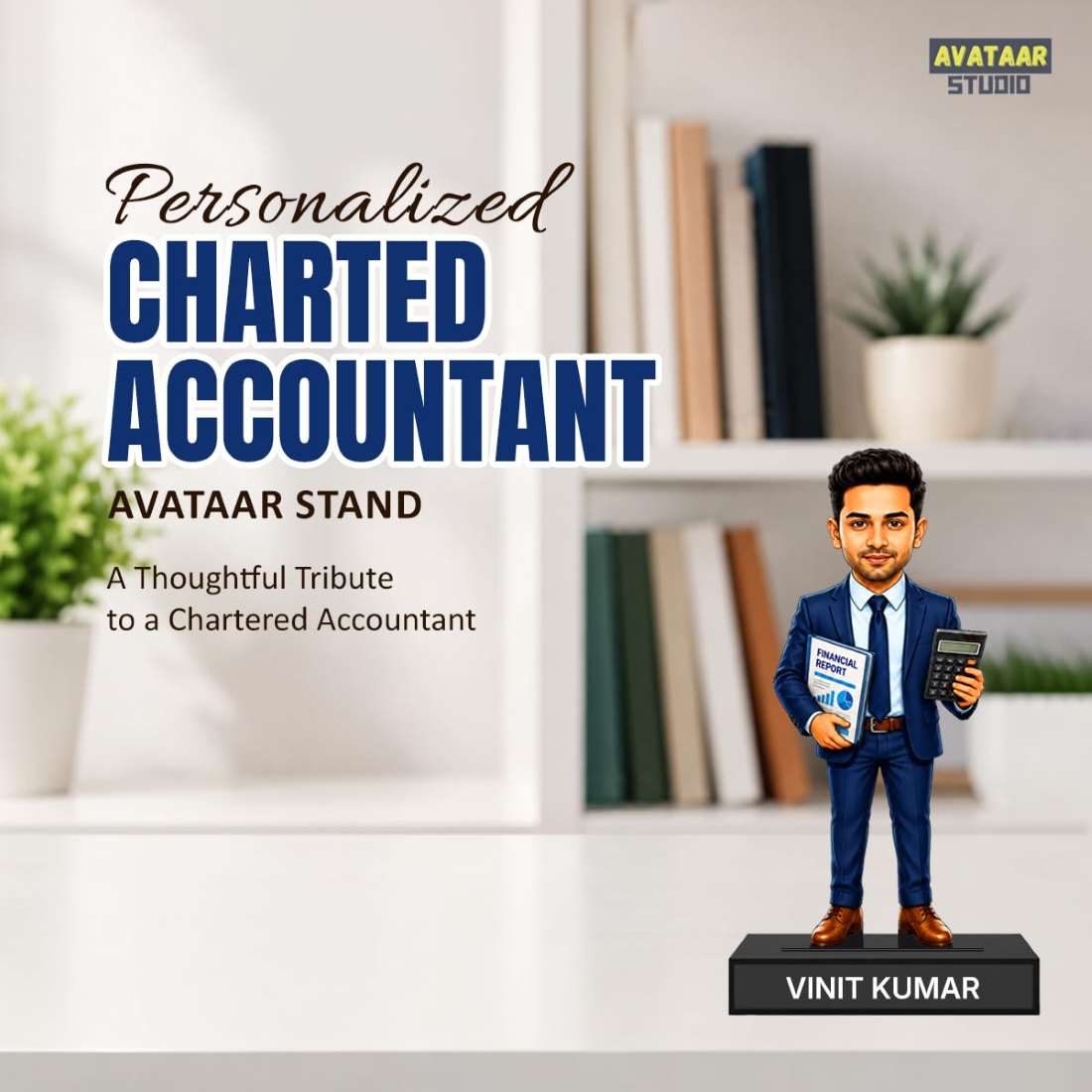 Personalized Finance Pro Avataar Stand with Name, Custom Photo Caricature Standee, Finance & Accounting-Themed Desk Decor, Personalized Gift for Accountants, CAs, Auditors & Finance Professionals (CHARTED ACCOUNTANT (CA), 7 INCHES)