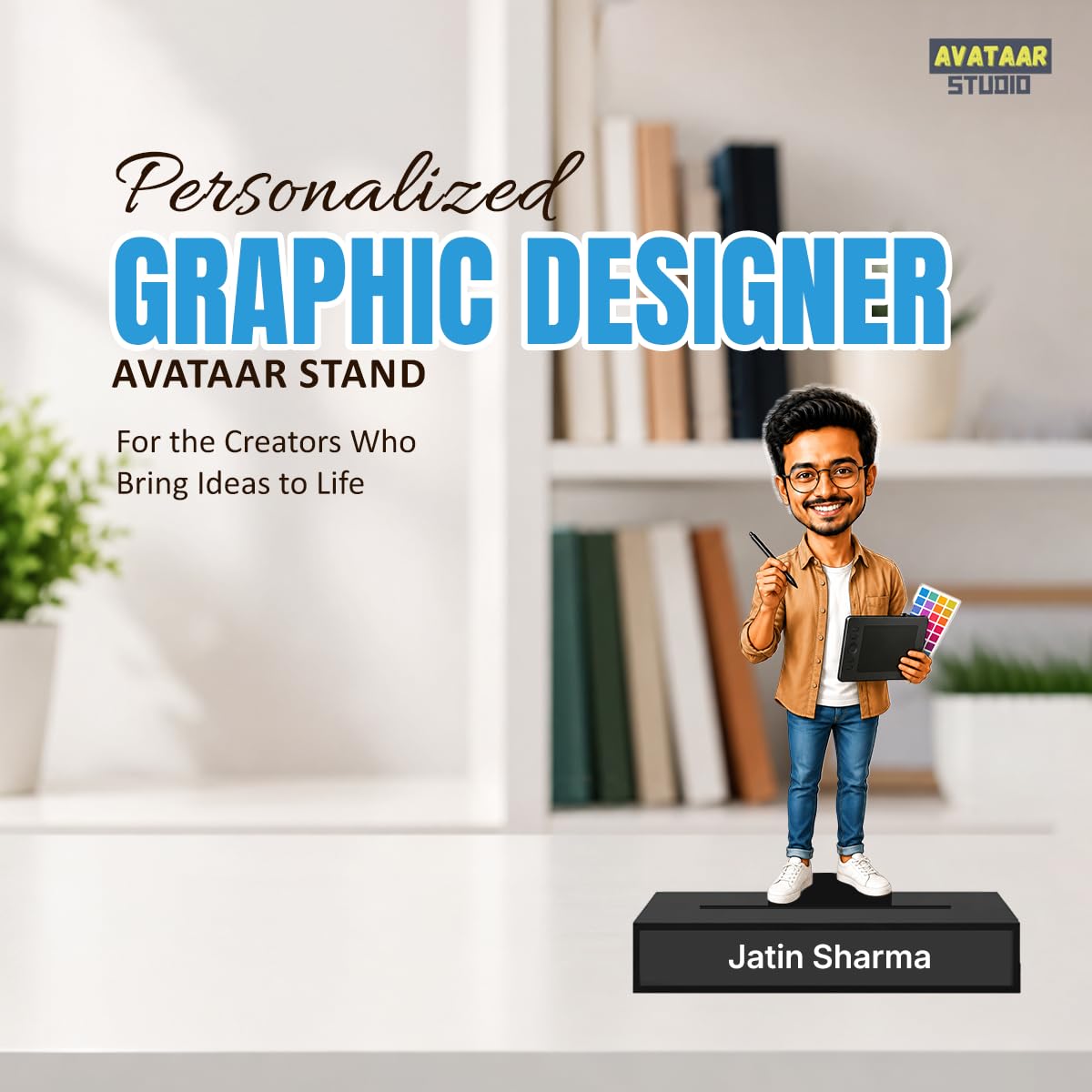 Personalized Design Master Avataar Stand with Name, Custom Photo Caricature Standee, Graphic Designer-Themed Desk Decor, Personalized Gift for Designers, Artists & Creative Professionals (GRAPHIC DESIGNER, 7 INCHES)