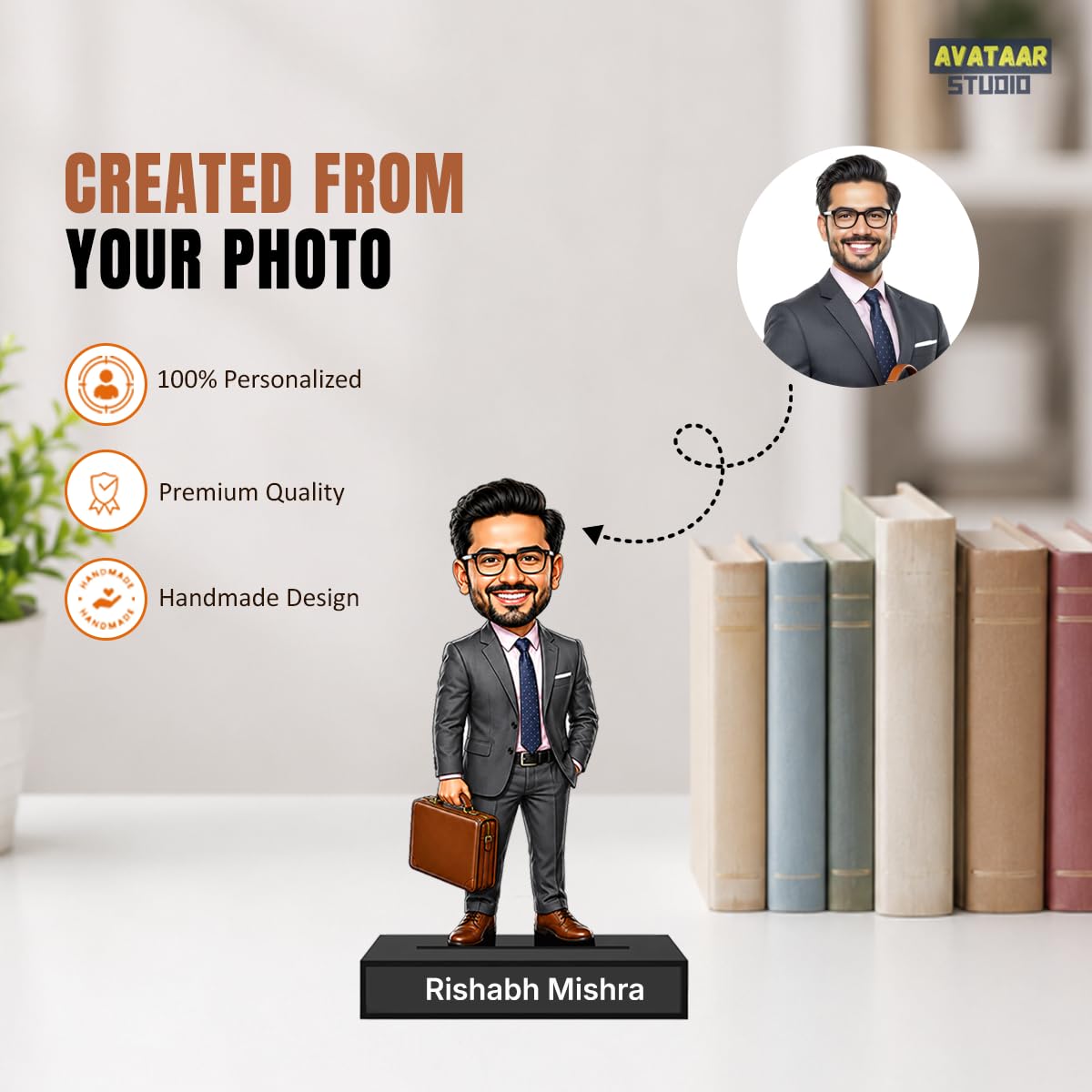 Personalized Corporate Star Avataar Stand with Name, Custom Photo Caricature Standee, Business Professional Desk Decor, Personalized Gift for Managers, Executives, Entrepreneurs & Corporate Professionals (BUSINESS MAN, 7 INCHES)