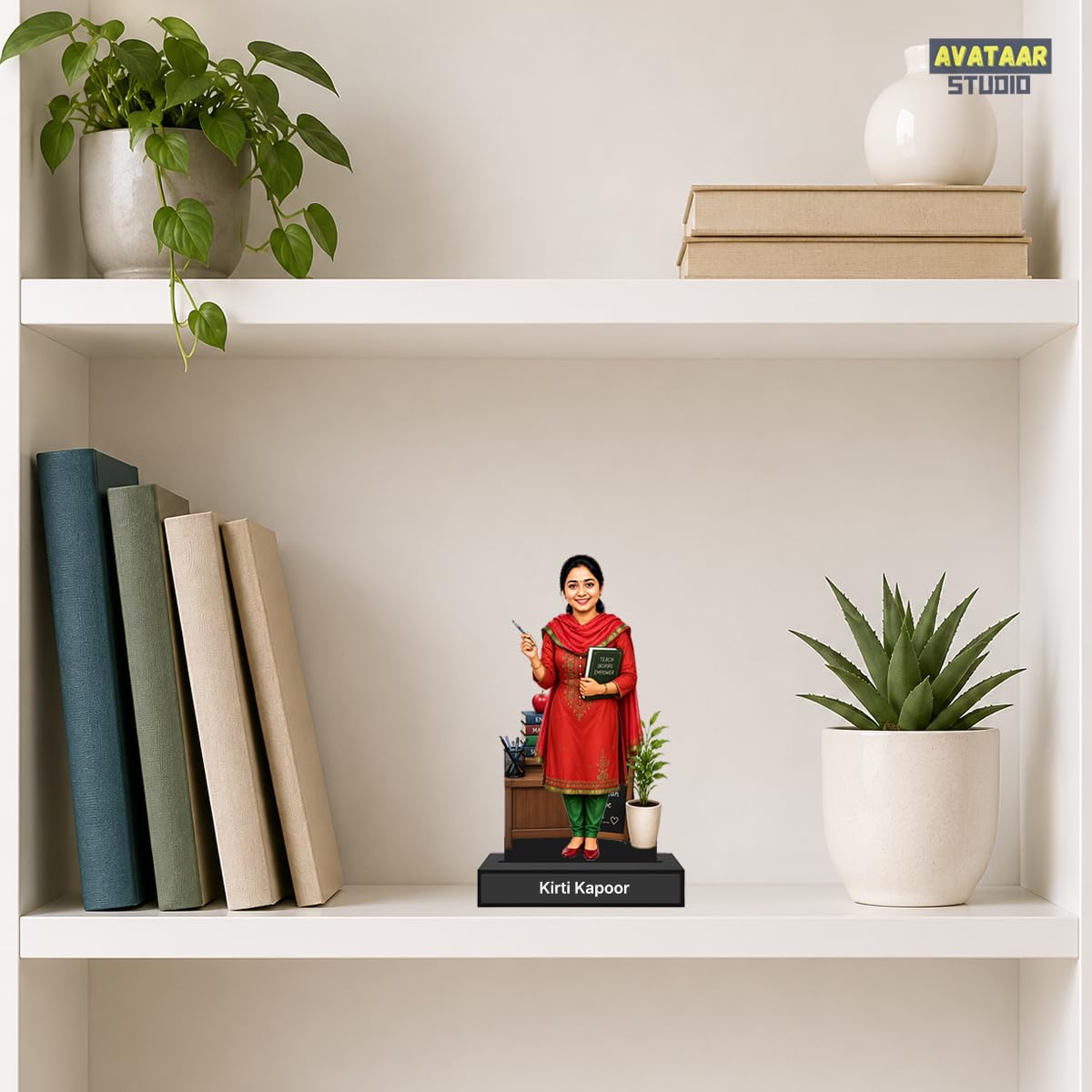 Personalized Teacher's Pride Avataar Stand with Name, Custom Photo Caricature Standee, Teacher-Themed Desk Decor, Personalized Gift for Teachers, Educators, Professors & Mentors (TEACHER, 7 INCHES)
