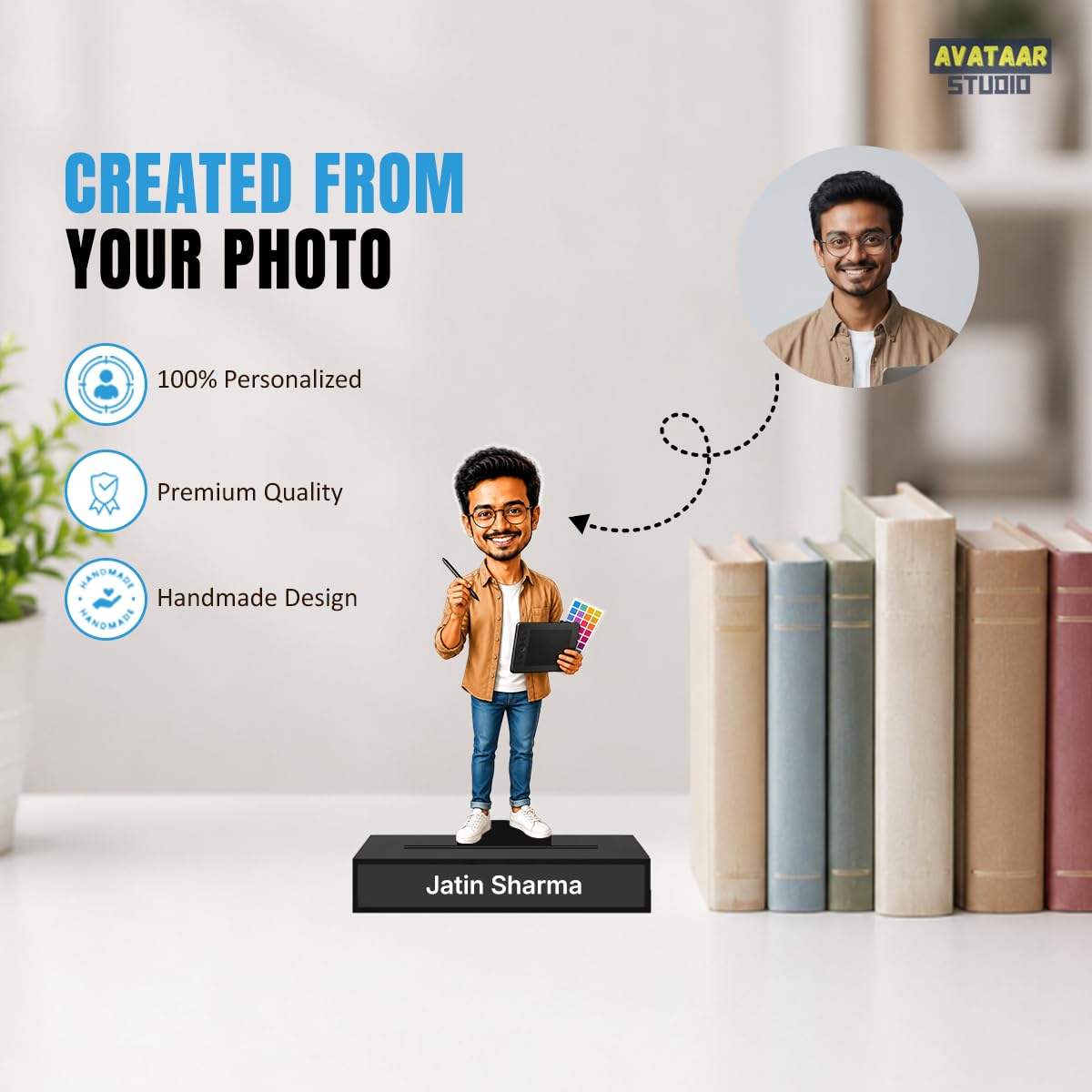 Personalized Design Master Avataar Stand with Name, Custom Photo Caricature Standee, Graphic Designer-Themed Desk Decor, Personalized Gift for Designers, Artists & Creative Professionals (GRAPHIC DESIGNER, 7 INCHES)
