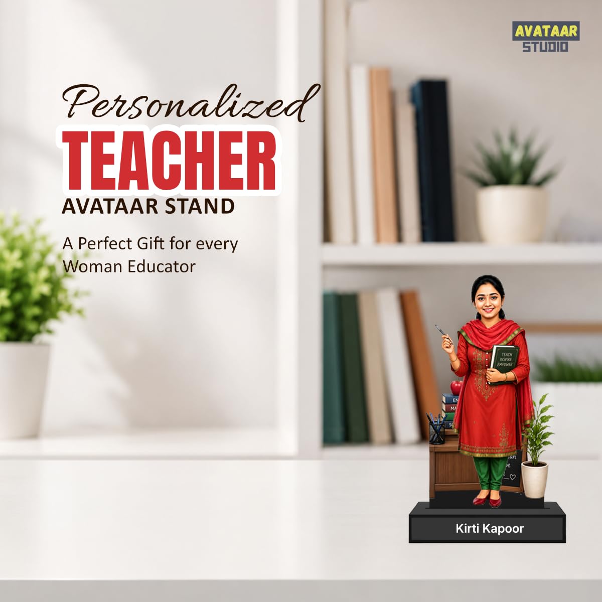 Personalized Teacher's Pride Avataar Stand with Name, Custom Photo Caricature Standee, Teacher-Themed Desk Decor, Personalized Gift for Teachers, Educators, Professors & Mentors (TEACHER, 7 INCHES)
