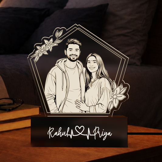 Personalized Couple LED Lamp – Custom Line Art Acrylic Night Light with Names (Design 1)