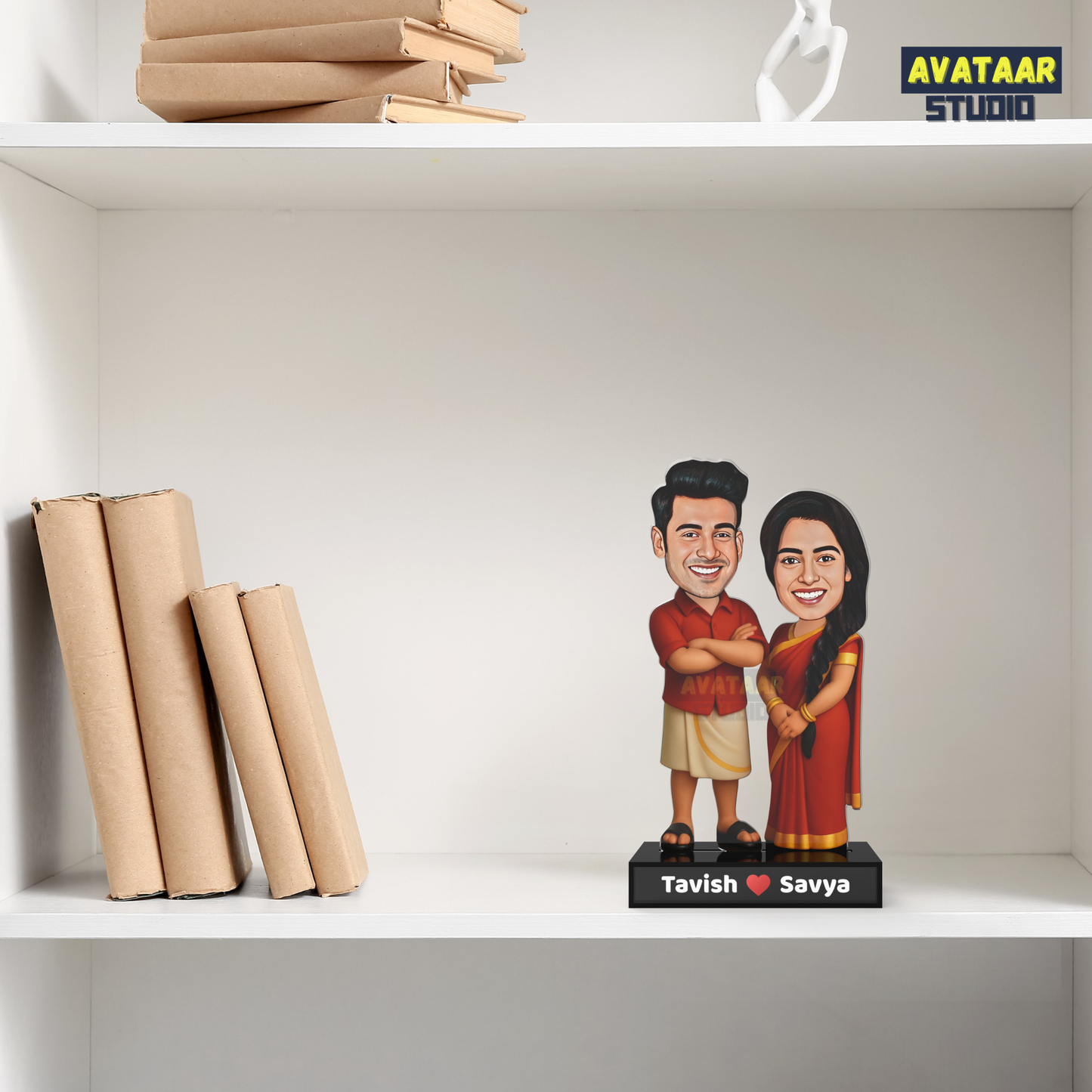 Traditional Custom South Indian Couple Avatar – Acrylic Stand Gift for Wedding & Anniversary