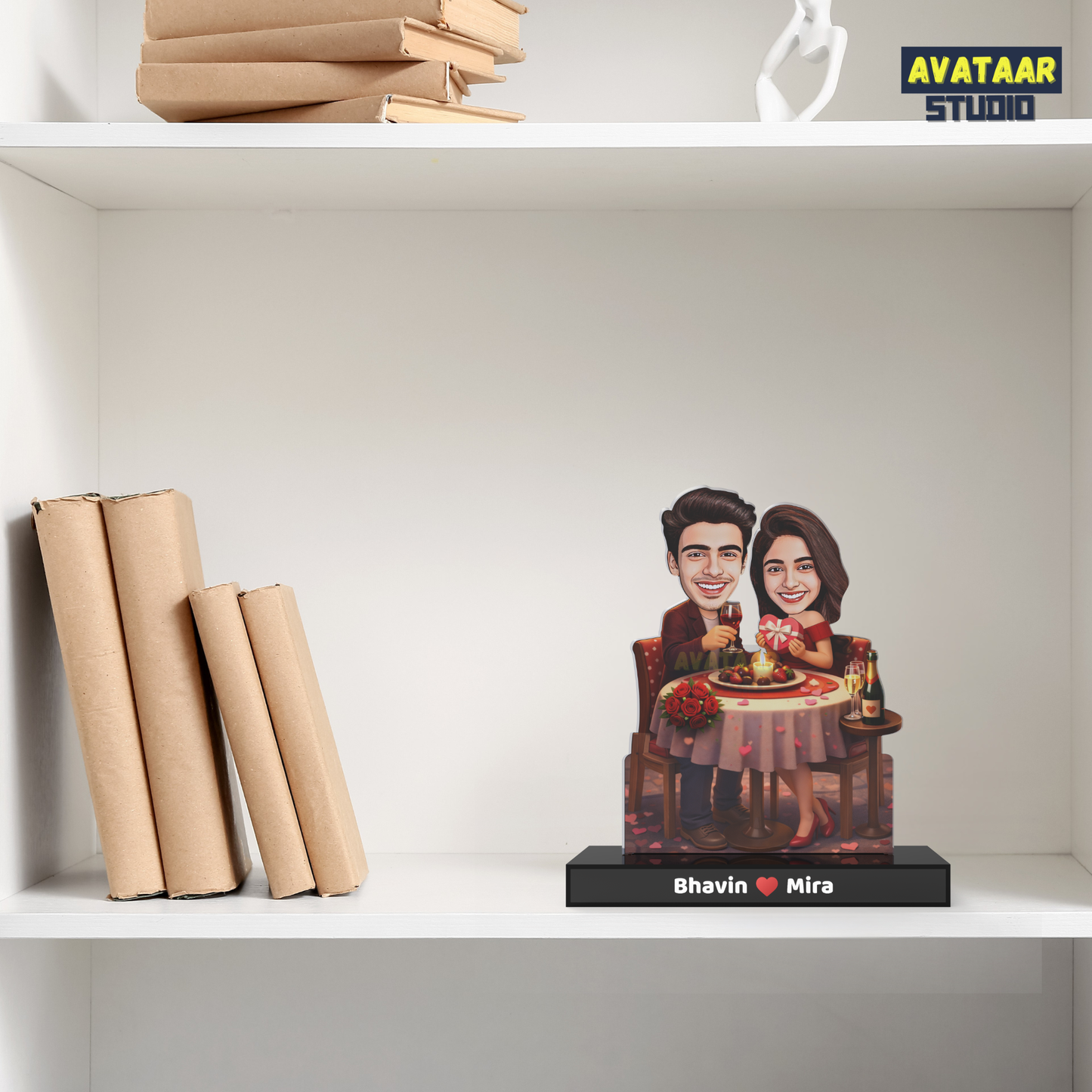 Romantic Dinner Couple Avataar Stand – Personalized Premium Acrylic Gift with Name