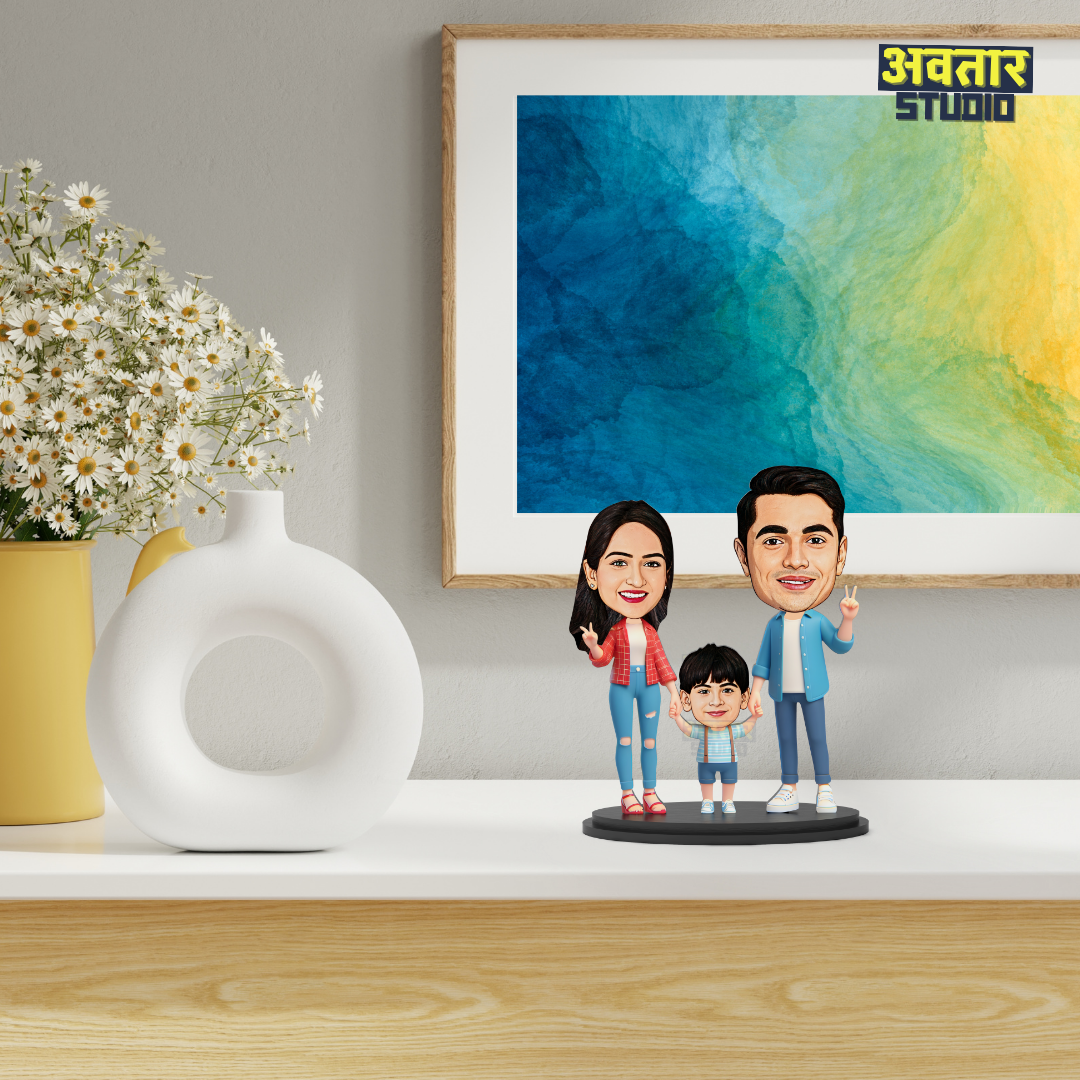 Avatar Studio Personalized Gift for Husband, Wife, Kids, Sister, Brother Character Caricature Photo Frame Unique Design Customized Gift for Friends & Family (Family of Three - 1)