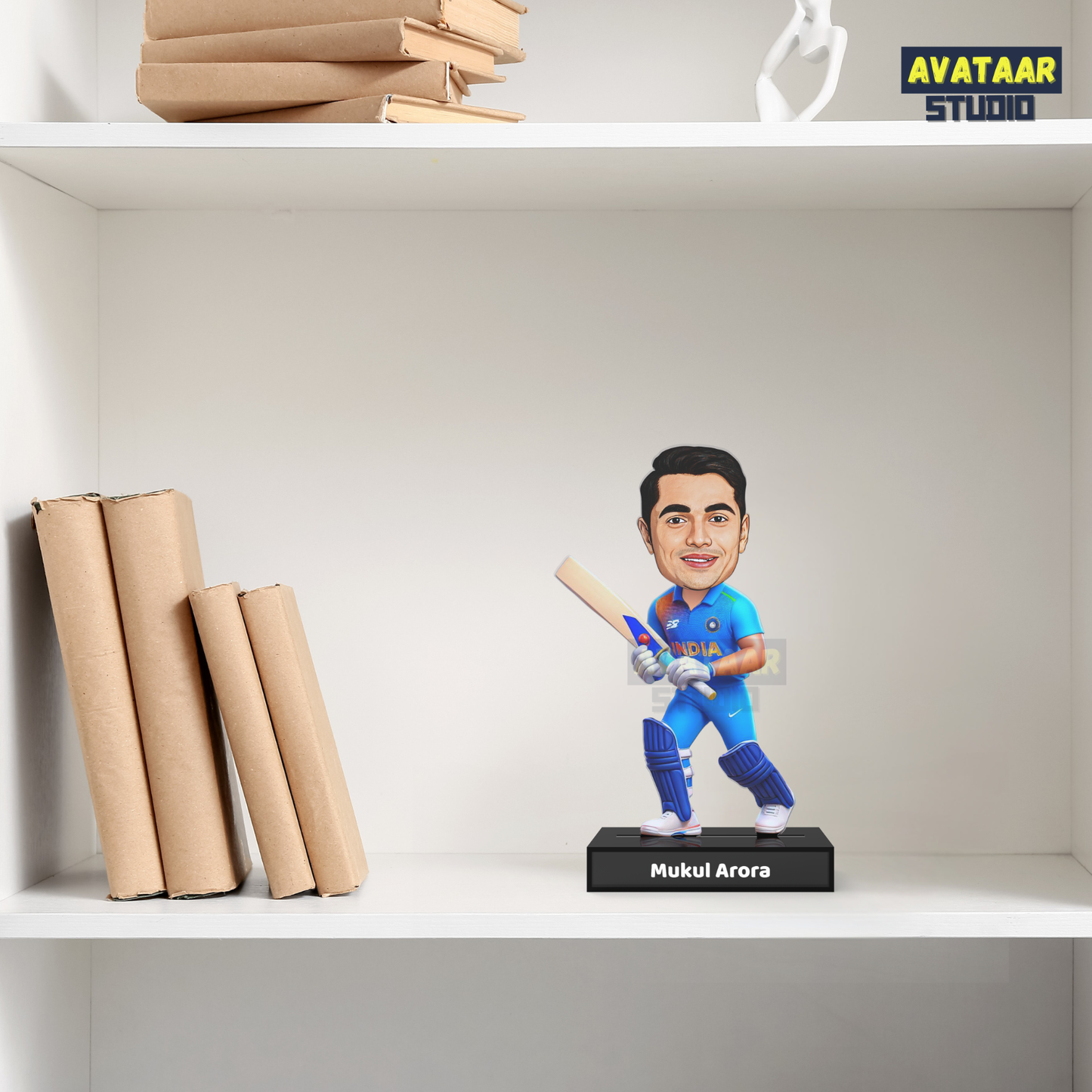 Cricket Batsman Avatar Stand – Personalized Acrylic Gift with Name