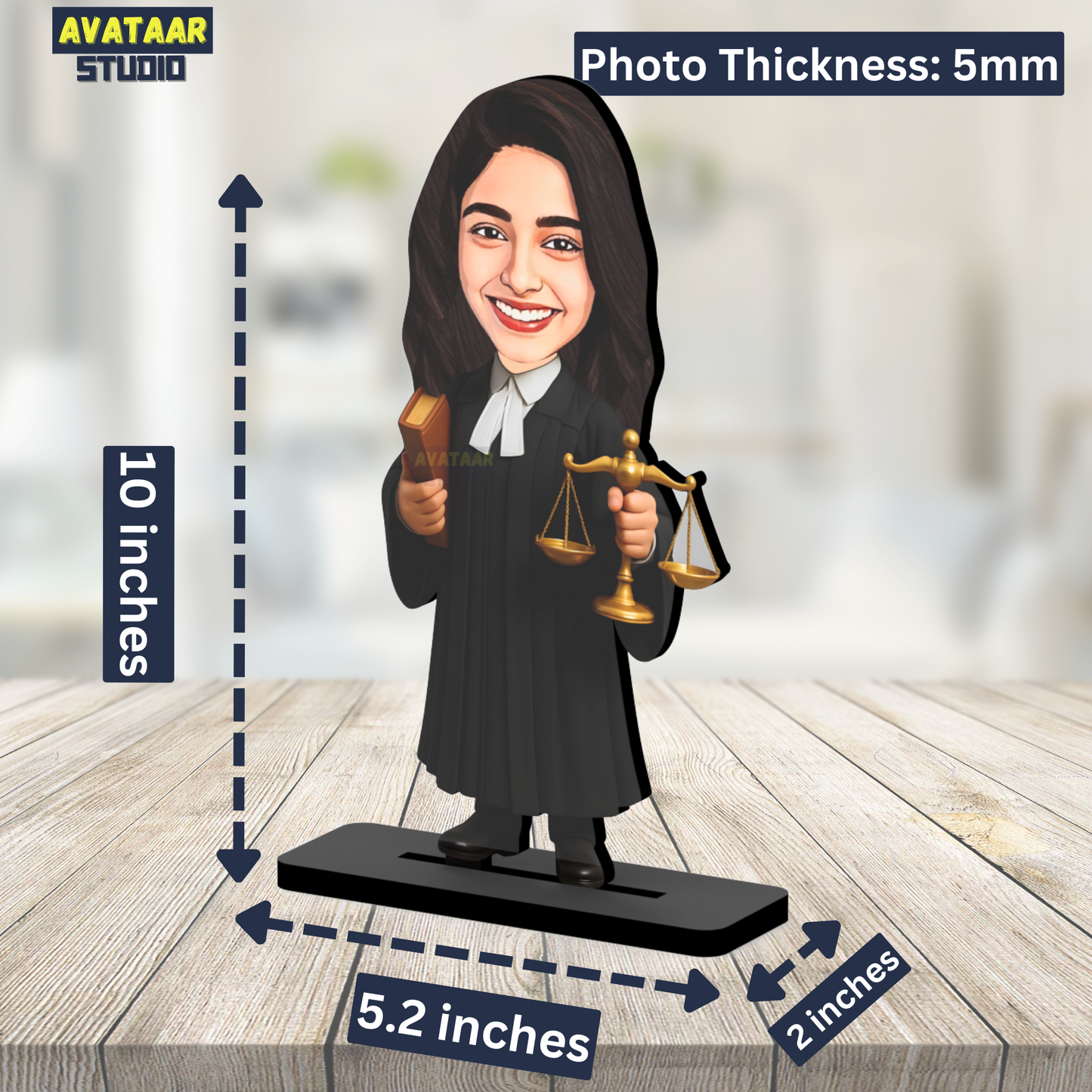 Avataar Studio Personalized Gift for Friends, Sister, Brother, BFF, Girlfriend, Boyfriend Character Caricature Photo Frame Unique Design Customized Gift for Friends & Family (Lawyer Female- 1)