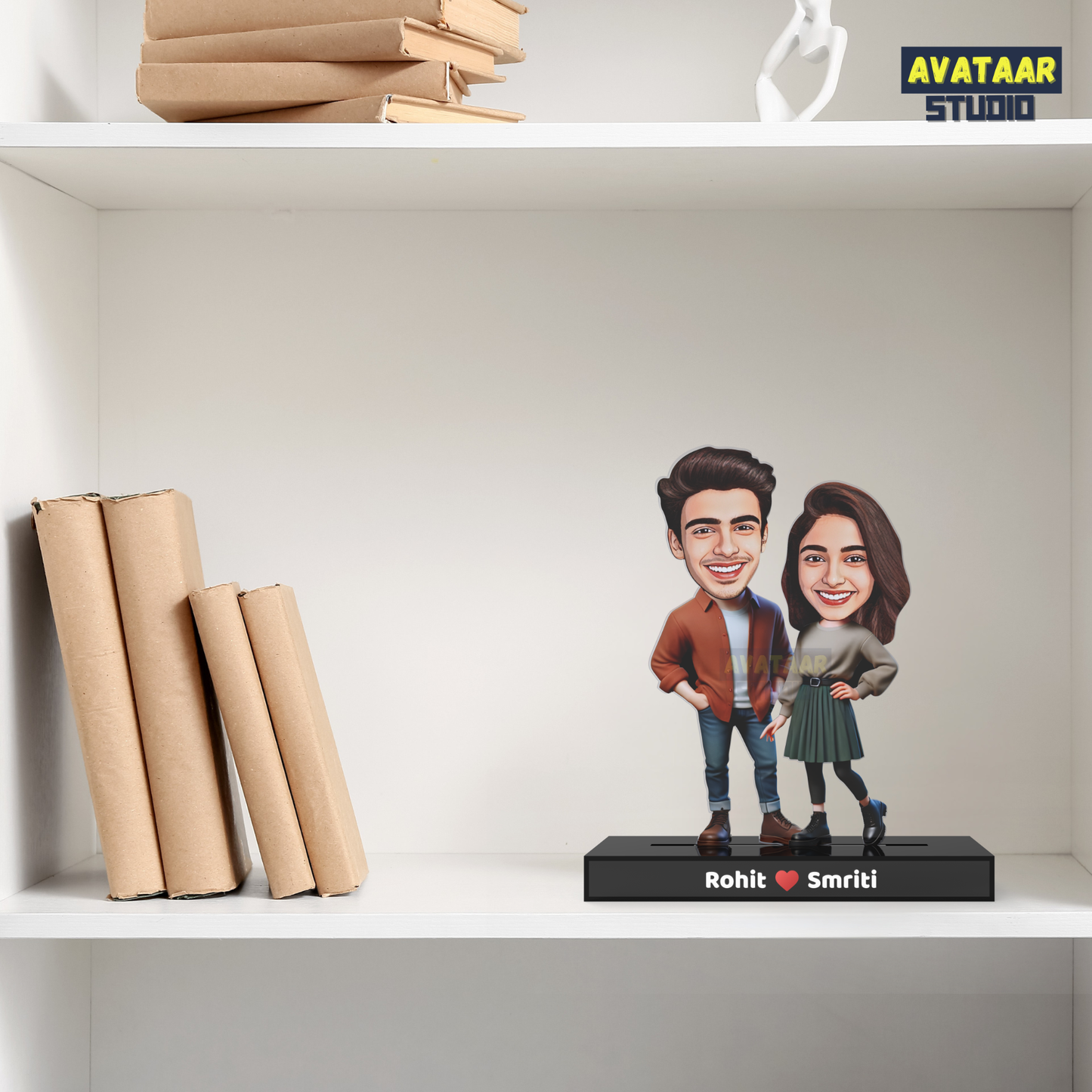 Personalized Couple Avataar Stand – Custom Acrylic Stand with Names