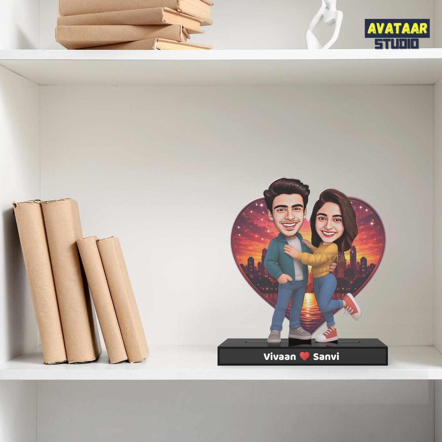 Personalized Couple Avataar Stand – Custom Acrylic Gift for Husband Wife Boyfriend Girlfriend