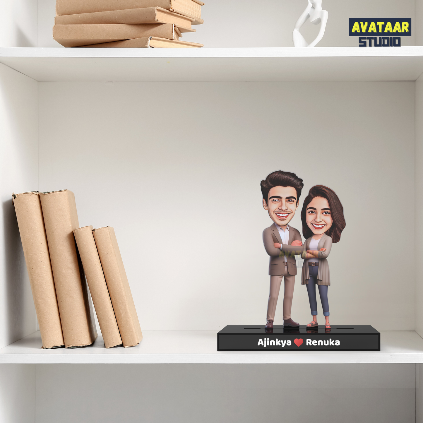 Personalized Couple Avataar Stand – Custom Acrylic Stand with Name