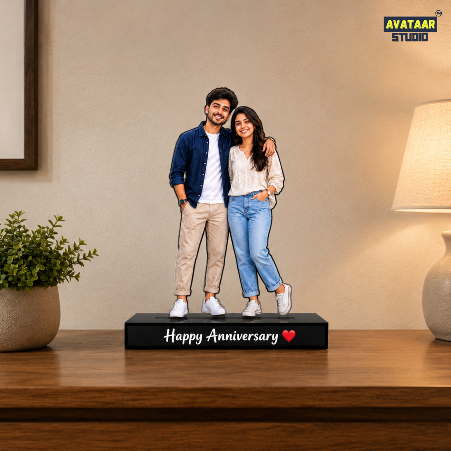 SnapStand Personalised 3D Avatar Standee Photo Frame, MDF & Acrylic, Custom Mini Figure for Couple, Anniversary, Birthday, Wedding Gifts (COUPLE, 7 INCHES)