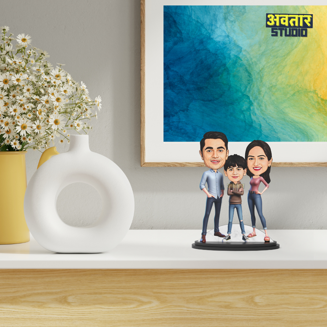 Avatar Studio Personalized Gift for Husband, Wife, Kids, Sister, Brother Character Caricature Photo Frame Unique Design Customized Gift for Friends & Family (Family of Three - 2)