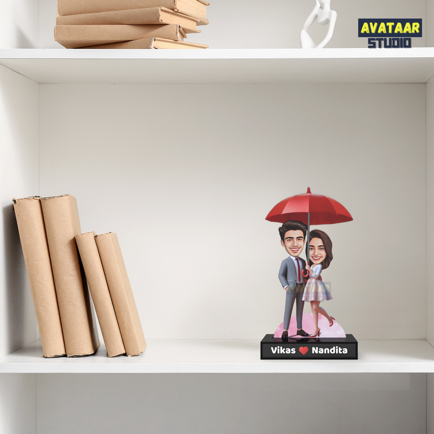 Custom Couple Avatar Stand with Name – Umbrella Love Theme Acrylic Stand