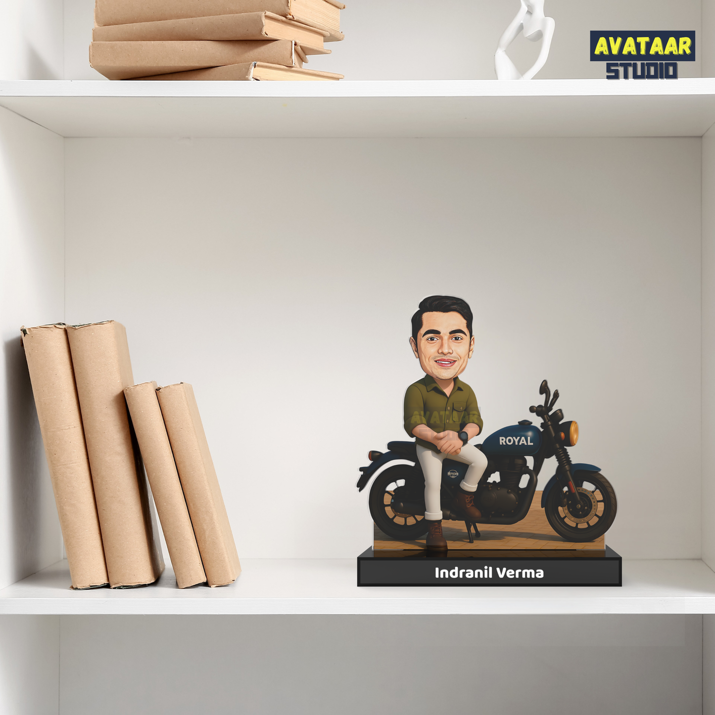 Classic Motorcycle Rider Avataar Stand – Personalized Acrylic Biker Display with Name