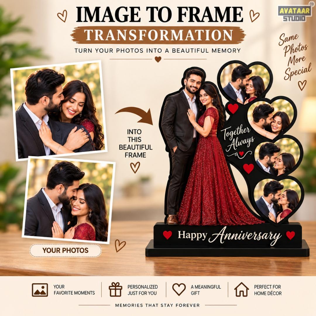 Personalized Photo Frame with Custom Name | Customized Table Top Photo Frame | Modern Decorative Picture Frame Gift for Couple, Anniversary, Wedding, Birthday, Valentine's Day (DESIGN 9, 8 INCHES)