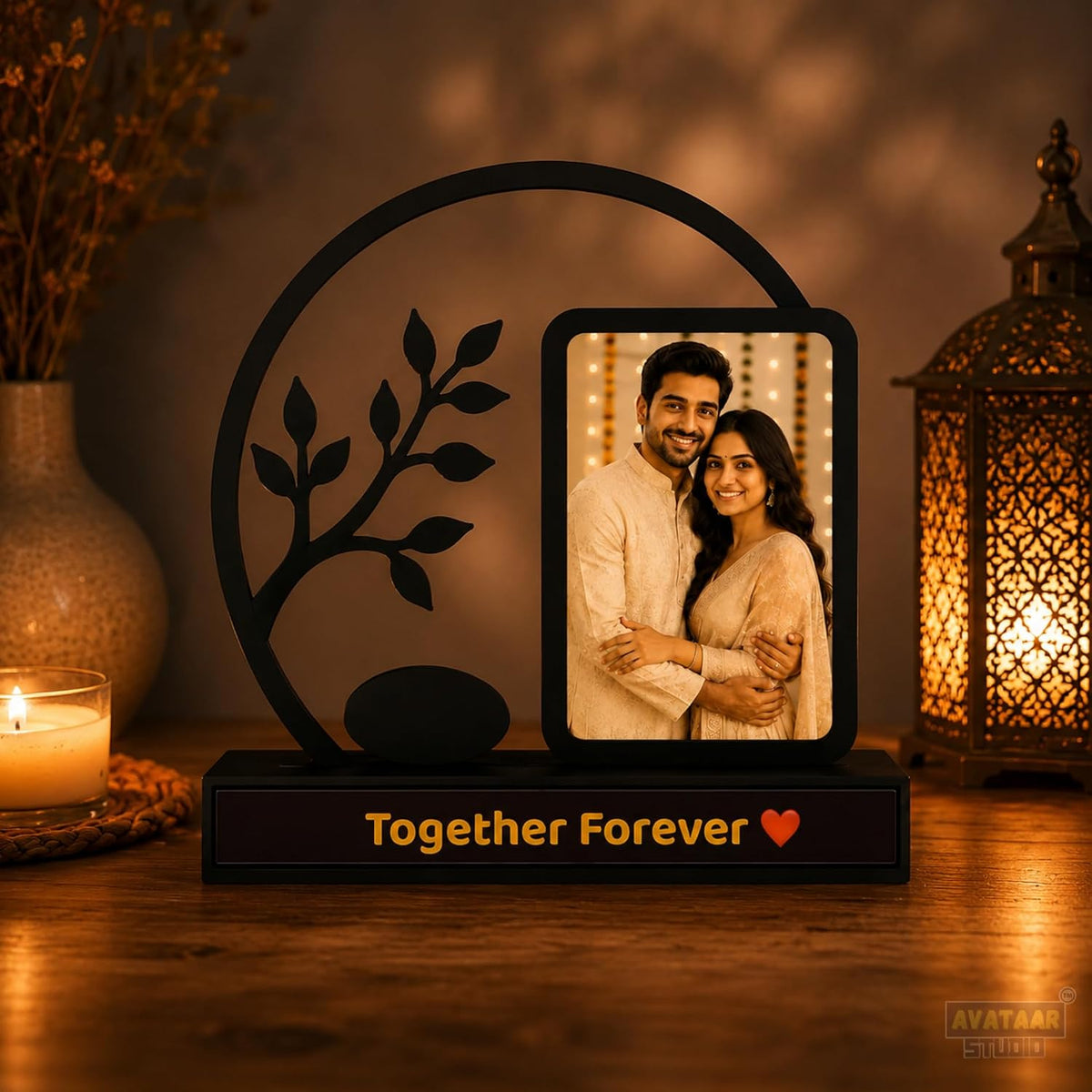 Personalized Photo Frame with Custom Name | Customized Table Top Photo Frame | Modern Decorative Picture Frame Gift for Couple, Anniversary, Wedding, Birthday, Valentine's Day (DESIGN 1, 8 INCHES)
