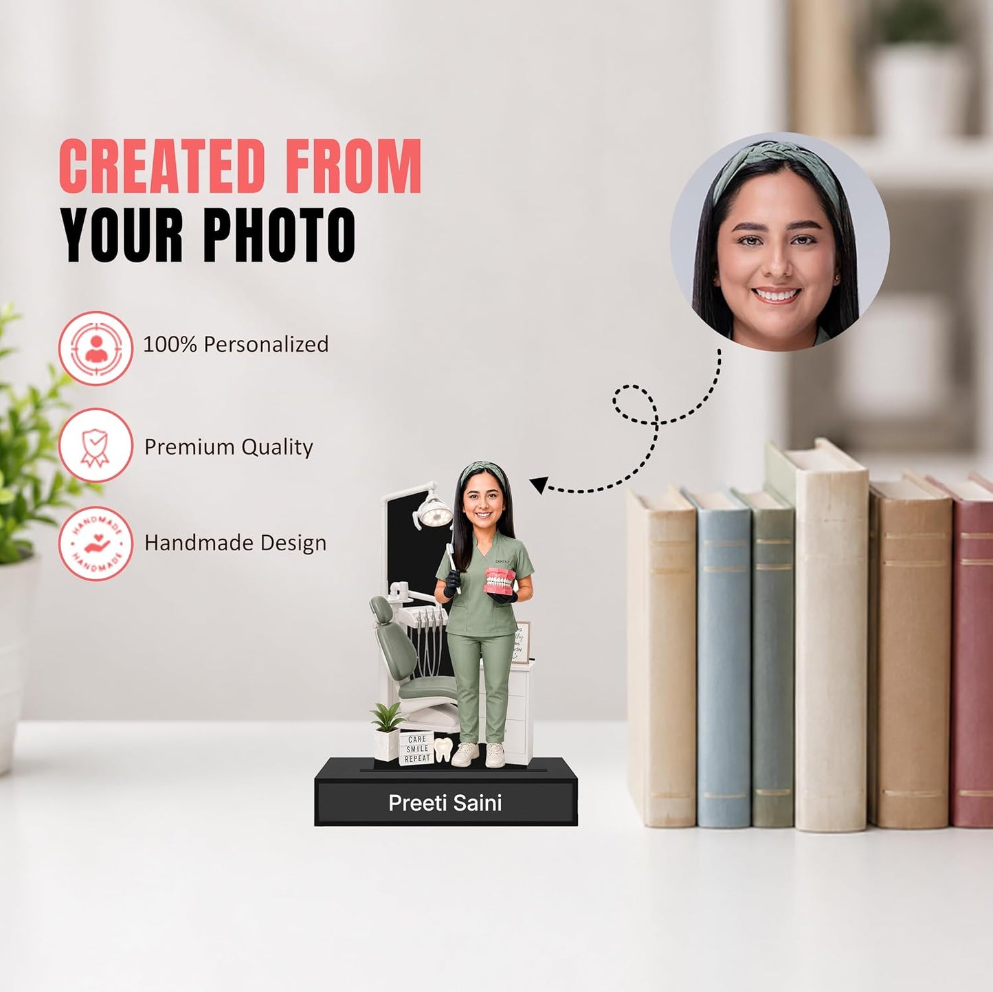 Personalized Smile Maker Avataar Stand with Name, Custom Photo Caricature Standee, Dentist-Themed Desk Decor, Personalized Gift for Dentists, Dental Students & Dental Clinic Professionals (DENTIST, 7 INCHES)
