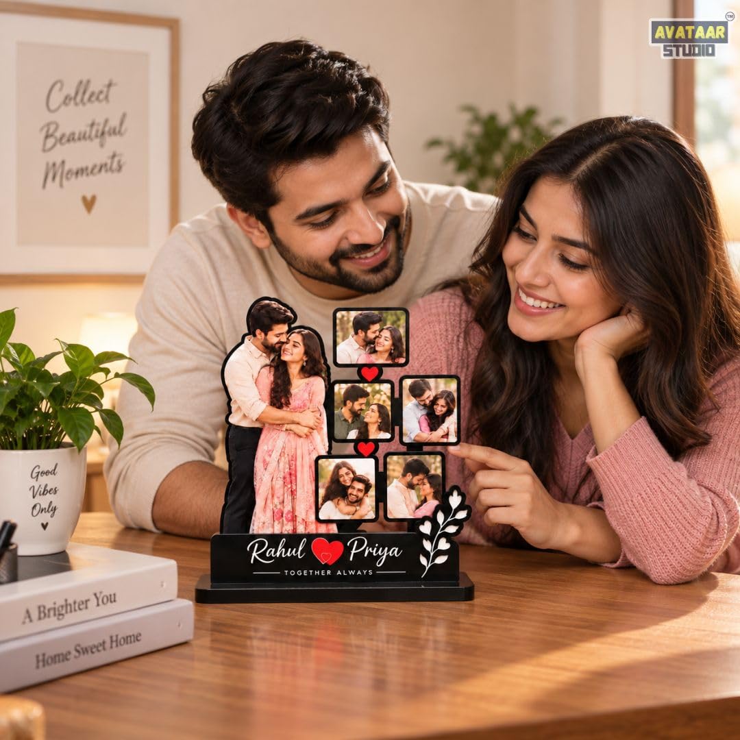 Personalized Photo Frame with Custom Name | Customized Table Top Photo Frame | Modern Decorative Picture Frame Gift for Couple, Anniversary, Wedding, Birthday, Valentine's Day (DESIGN 7, 8 INCHES)