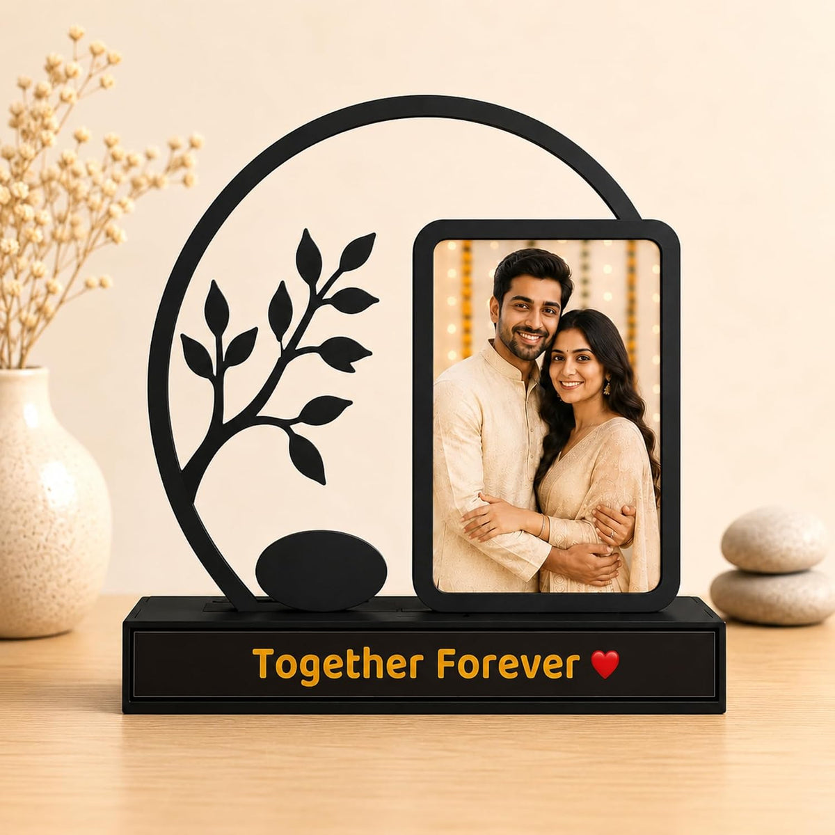 Personalized Photo Frame with Custom Name | Customized Table Top Photo Frame | Modern Decorative Picture Frame Gift for Couple, Anniversary, Wedding, Birthday, Valentine's Day (DESIGN 1, 8 INCHES)
