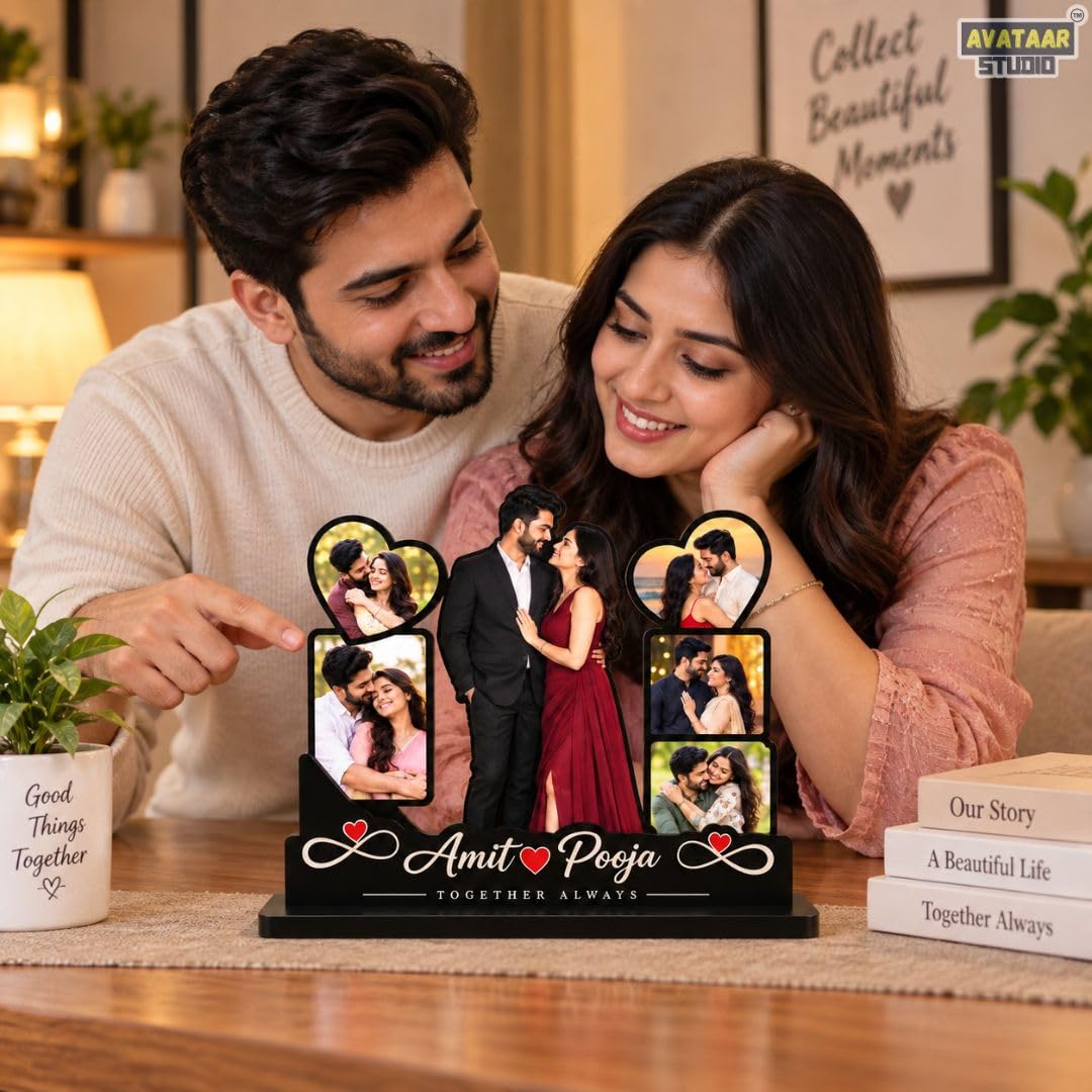 Personalized Photo Frame with Custom Name | Customized Table Top Photo Frame | Modern Decorative Picture Frame Gift for Couple, Anniversary, Wedding, Birthday, Valentine's Day (DESIGN 10, 8 INCHES)
