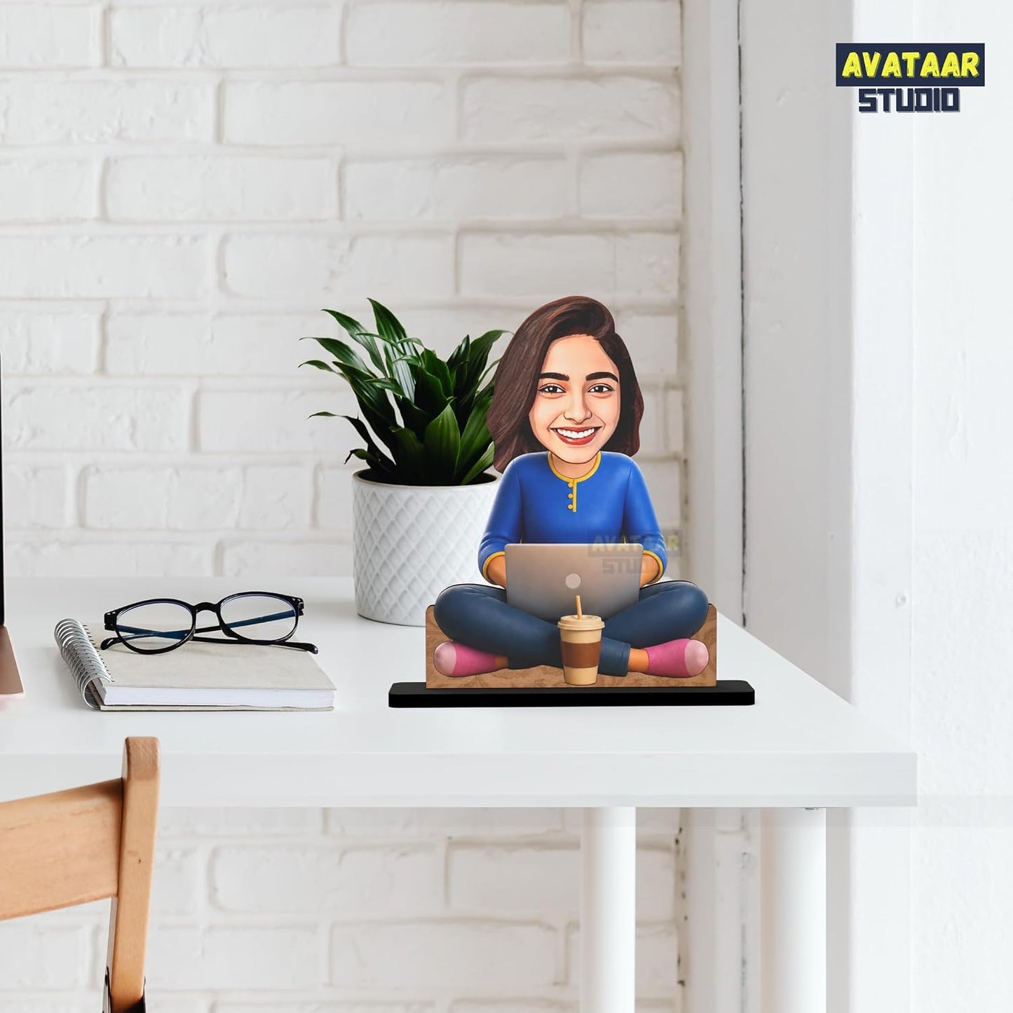 Personalized Work From Home Avataar Stand with Name, Custom Photo Caricature Standee, Laptop Desk Decor, Personalized Gift for Professionals, Employees, Students & Remote Workers (WORK MODE, 7 INCHES)