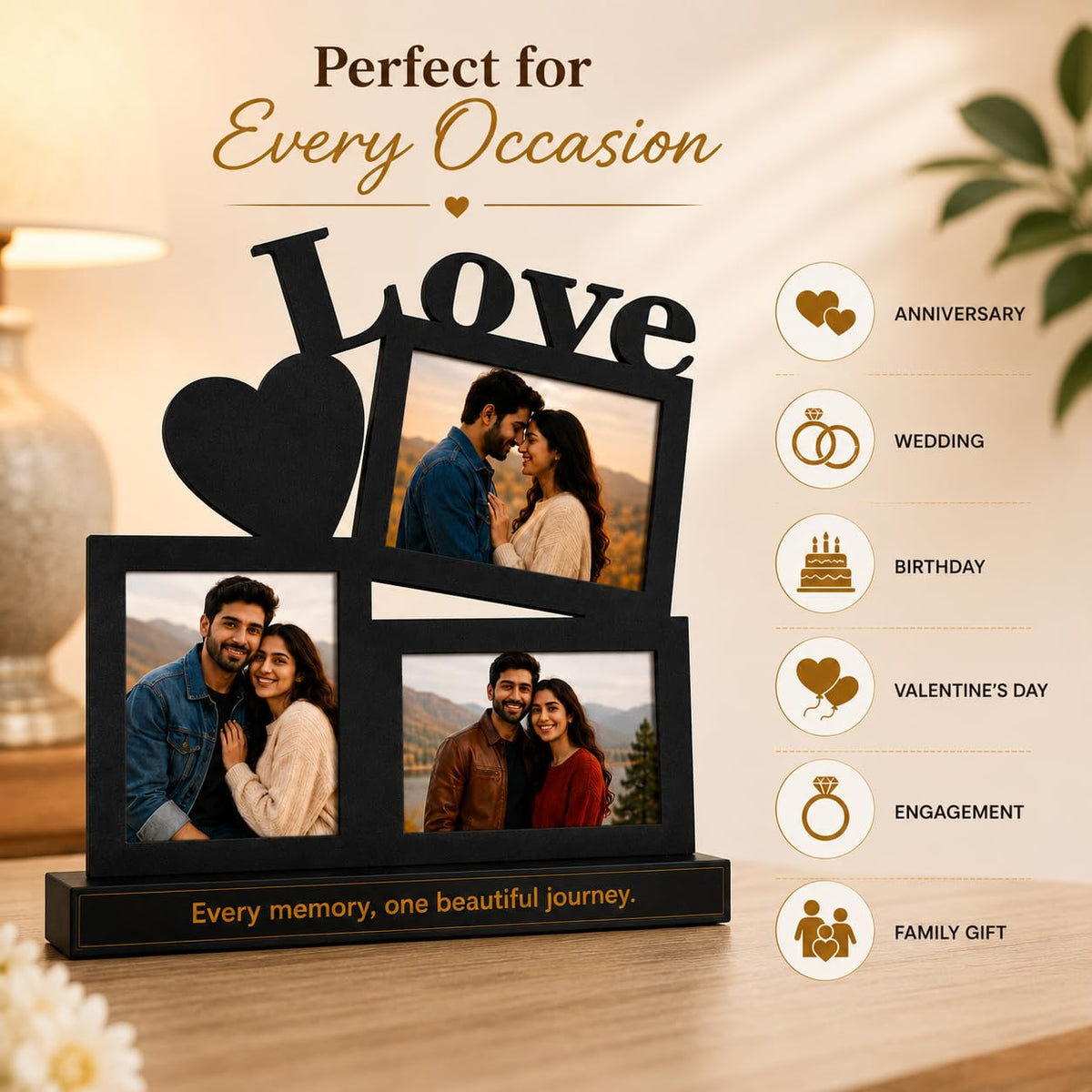 Personalized Photo Frame with Custom Name | Customized Table Top Photo Frame | Modern Decorative Picture Frame Gift for Couple, Anniversary, Wedding, Birthday, Valentine's Day (DESIGN 6, 8 INCHES)