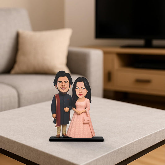 Avataar Stand Personalized Gift for Husband, Wife, Boyfriend, Girlfriend Character Caricature Photo Frame Unique Design Customized Gift for Friends & Family Return Gift (COUPLE DES - 5)
