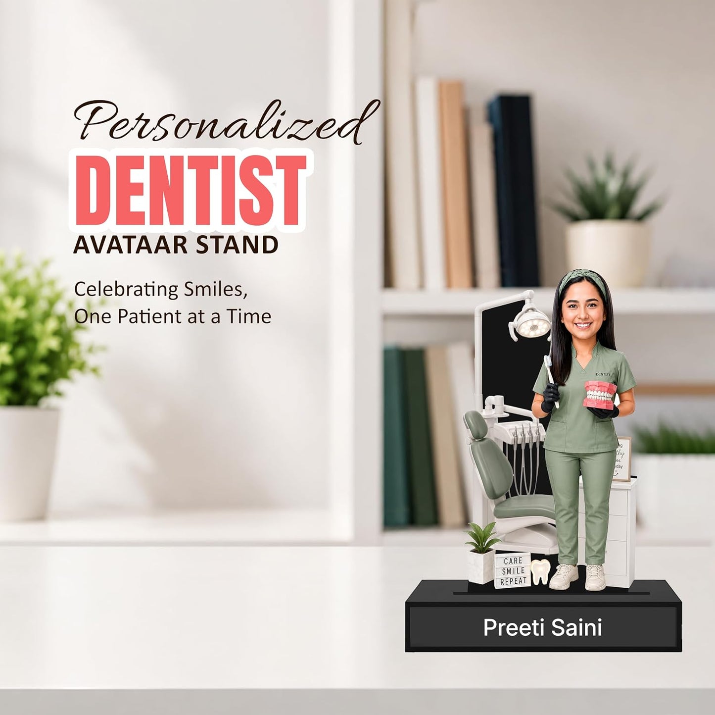 Personalized Smile Maker Avataar Stand with Name, Custom Photo Caricature Standee, Dentist-Themed Desk Decor, Personalized Gift for Dentists, Dental Students & Dental Clinic Professionals (DENTIST, 7 INCHES)