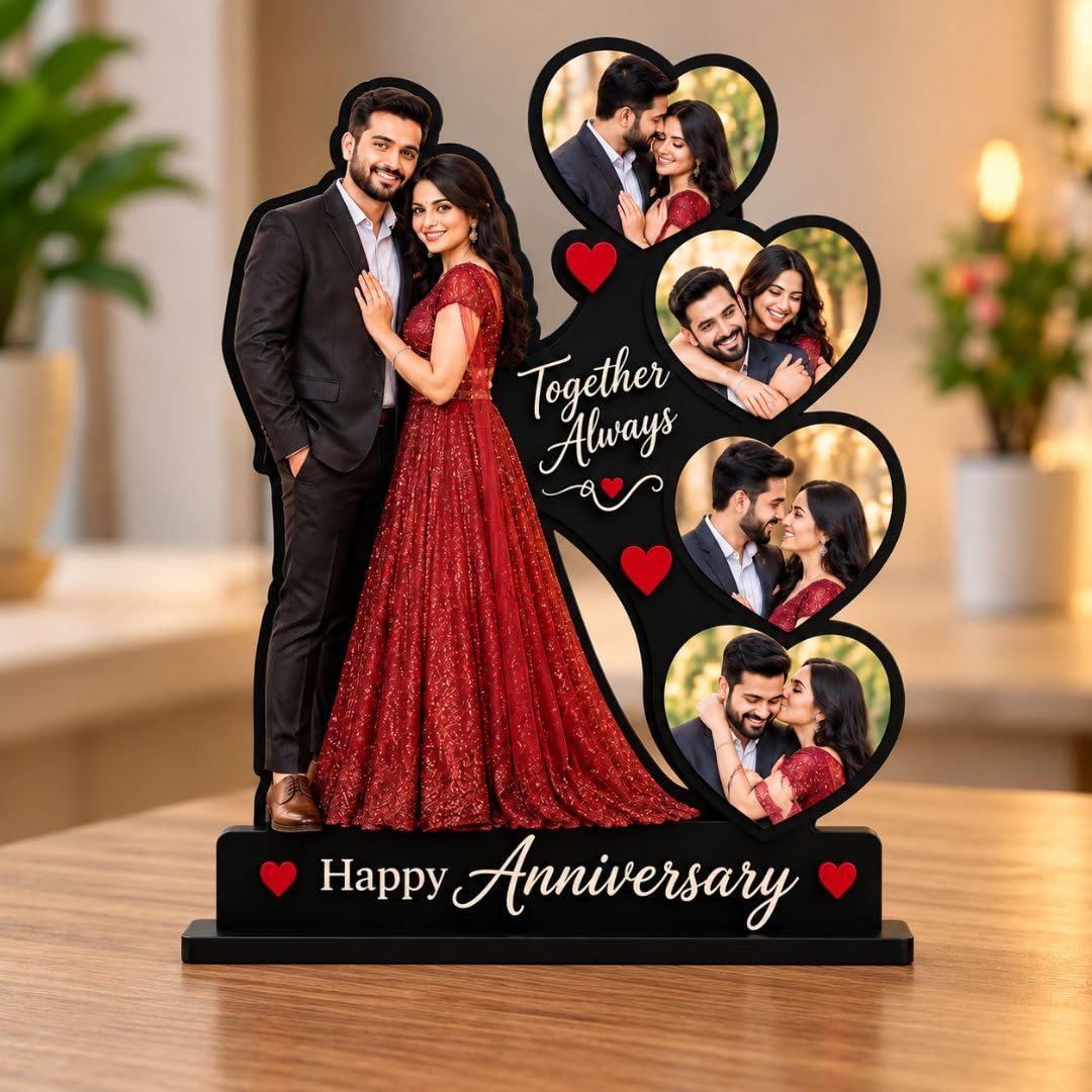 Personalized Photo Frame with Custom Name | Customized Table Top Photo Frame | Modern Decorative Picture Frame Gift for Couple, Anniversary, Wedding, Birthday, Valentine's Day (DESIGN 9, 8 INCHES)