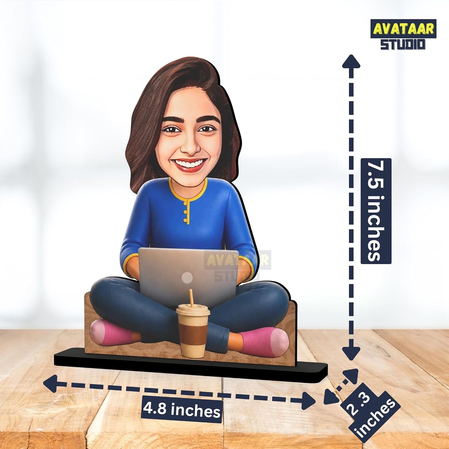 Personalized Work From Home Avataar Stand with Name, Custom Photo Caricature Standee, Laptop Desk Decor, Personalized Gift for Professionals, Employees, Students & Remote Workers (WORK MODE, 7 INCHES)