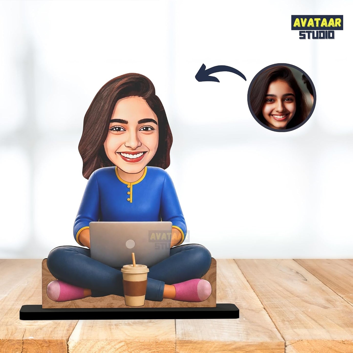 Personalized Work From Home Avataar Stand with Name, Custom Photo Caricature Standee, Laptop Desk Decor, Personalized Gift for Professionals, Employees, Students & Remote Workers (WORK MODE, 7 INCHES)