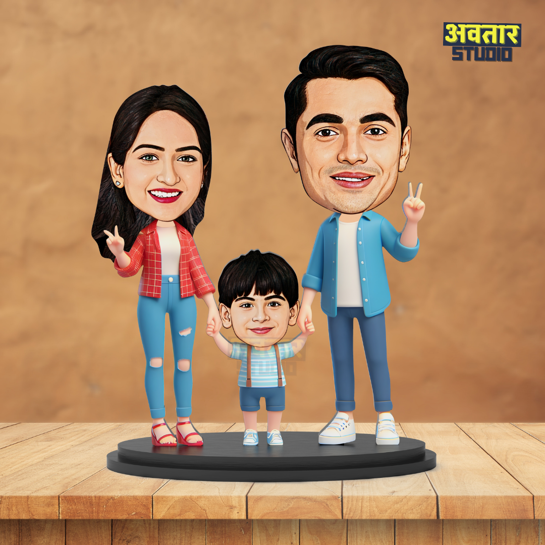 Avatar Studio Personalized Gift for Husband, Wife, Kids, Sister, Brother Character Caricature Photo Frame Unique Design Customized Gift for Friends & Family (Family of Three - 1)