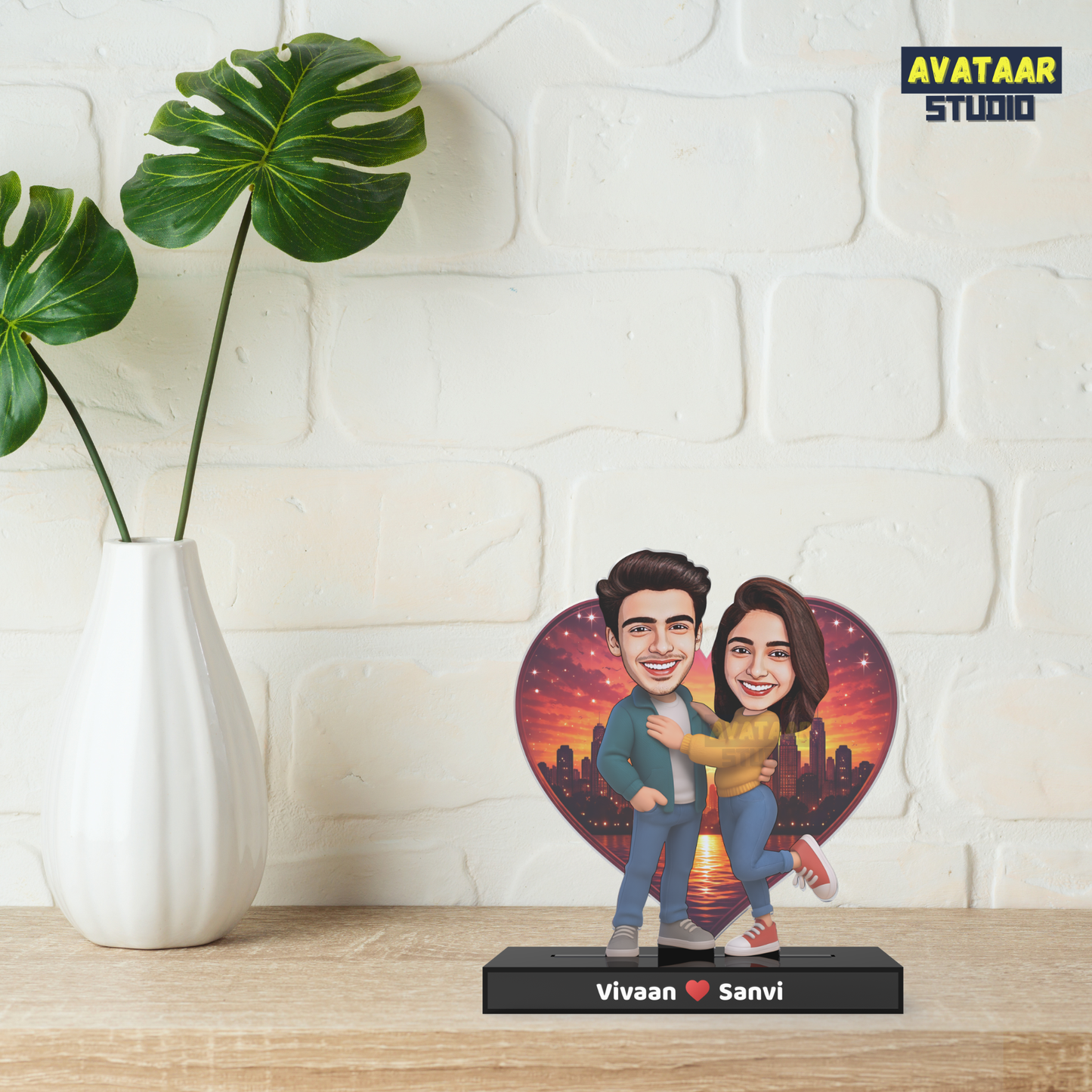 Personalized Couple Avataar Stand – Custom Acrylic Gift for Husband Wife Boyfriend Girlfriend