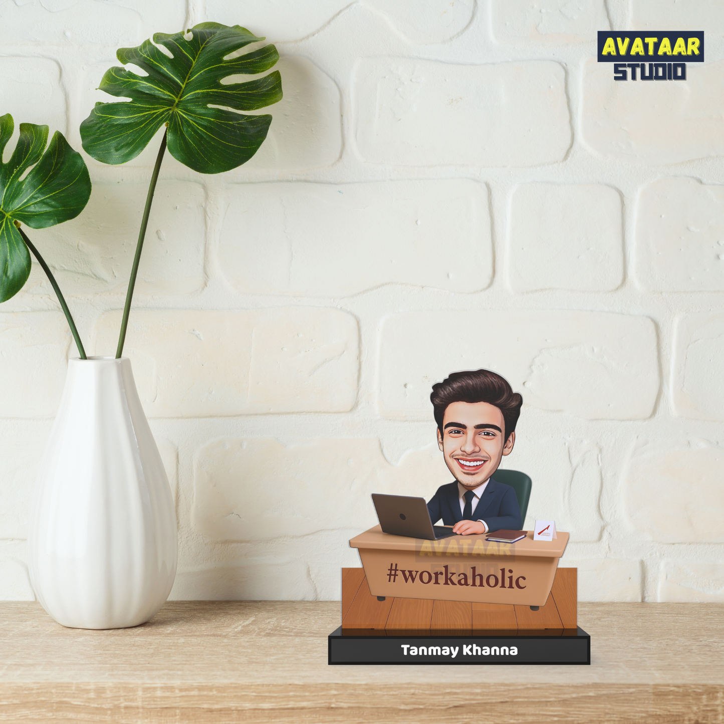 Personalized Office Avataar Stand – Custom Work Desk Acrylic Stand with Name (Male)