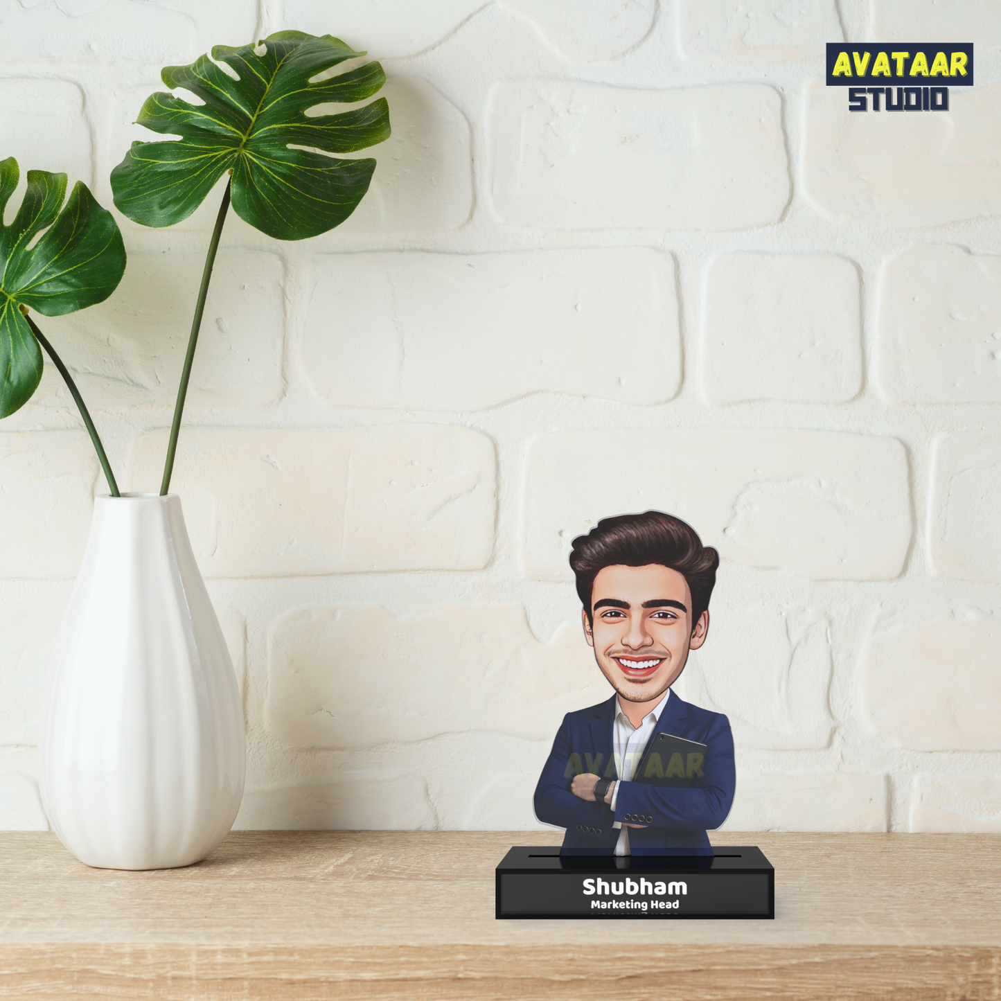 Personalized Male Professional Avataar Stand – Custom Office Acrylic Stand with Name & Designation