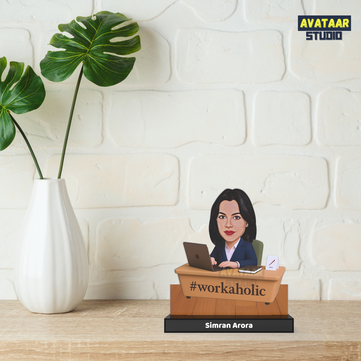 Personalized Office Avataar Stand – Custom Work Desk Acrylic Stand with Name (Female)