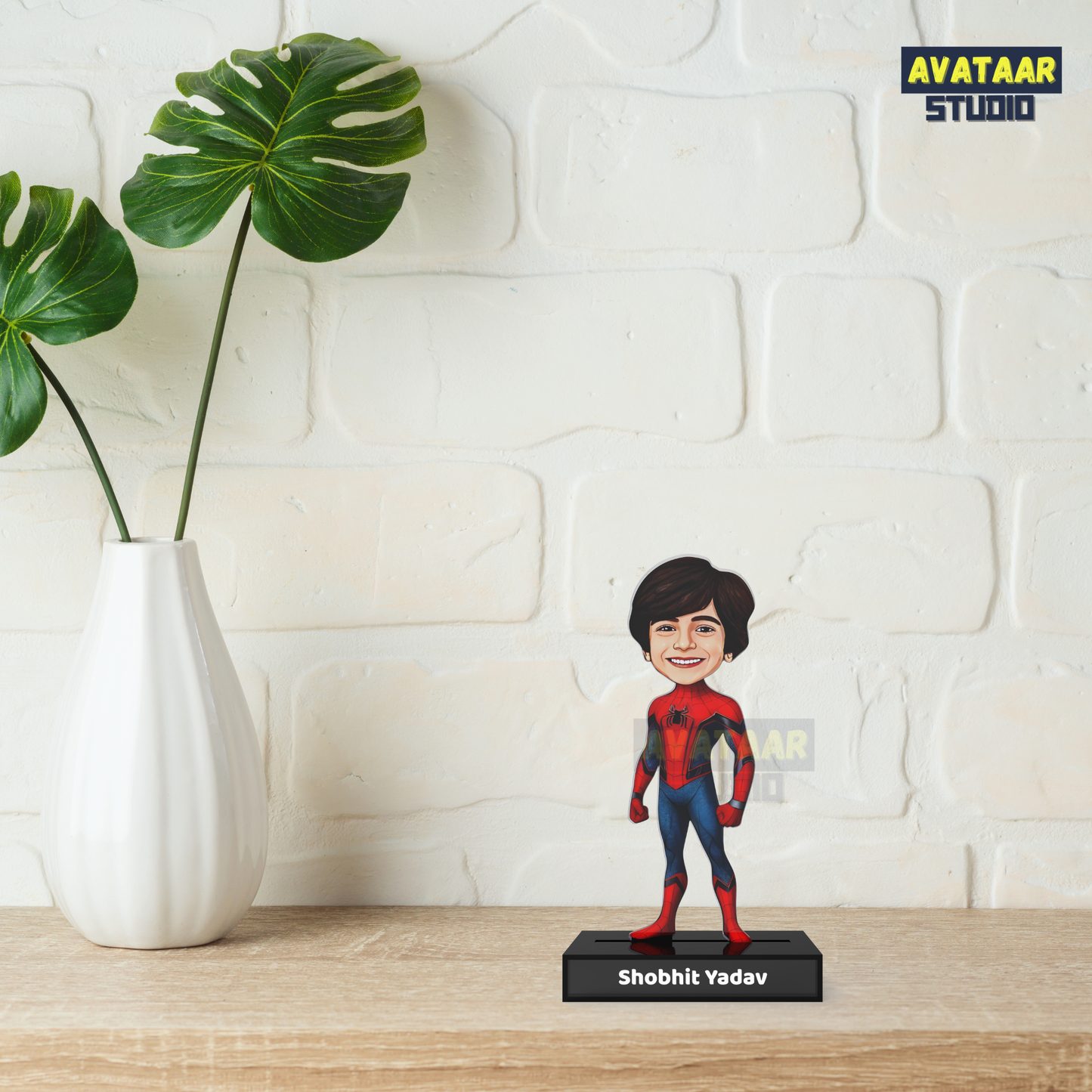 Personalized Kids Superhero (Spiderman) Avataar Stand – Custom Acrylic Hero Stand with Name