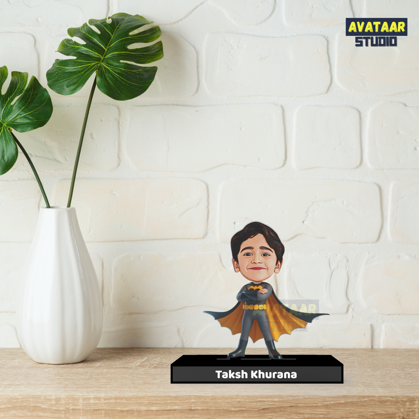 Personalized Kids Superhero (Batman) Avataar Stand – Custom Acrylic Hero Stand with Name