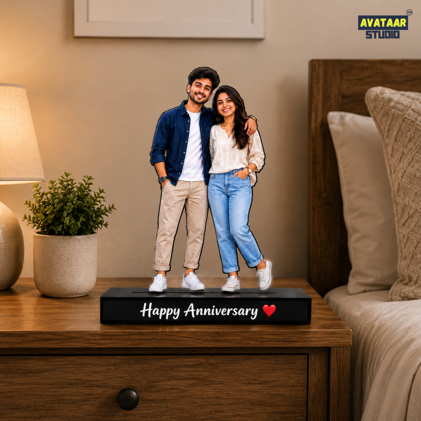 SnapStand Personalised 3D Avatar Standee Photo Frame, MDF & Acrylic, Custom Mini Figure for Couple, Anniversary, Birthday, Wedding Gifts (COUPLE, 7 INCHES)