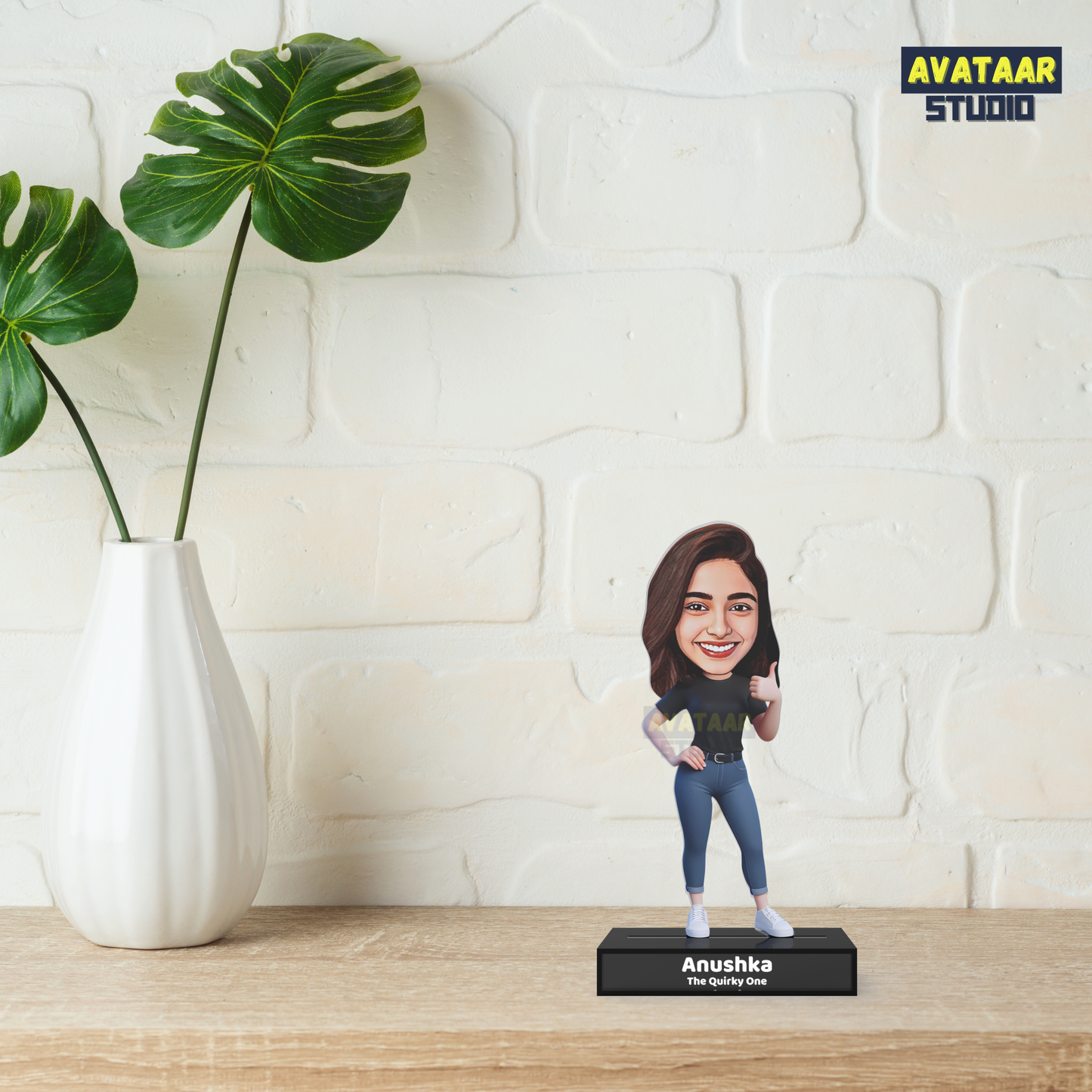 Personalized Girl Avatar Stand – Custom Acrylic Caricature with Name Tagline